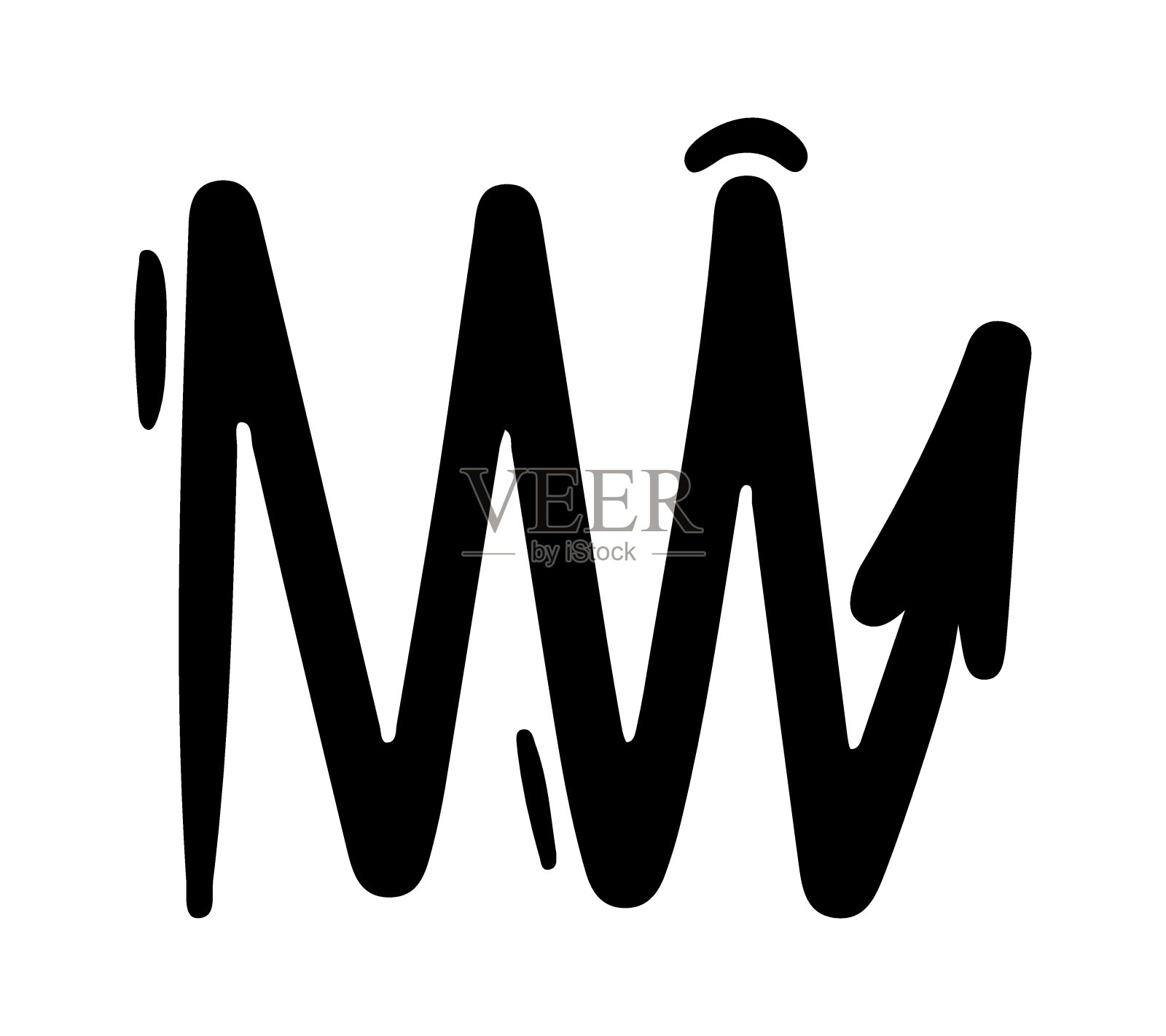 手绘线箭头。矢量曲线之字形箭头孤立的白色背景。插画图片素材