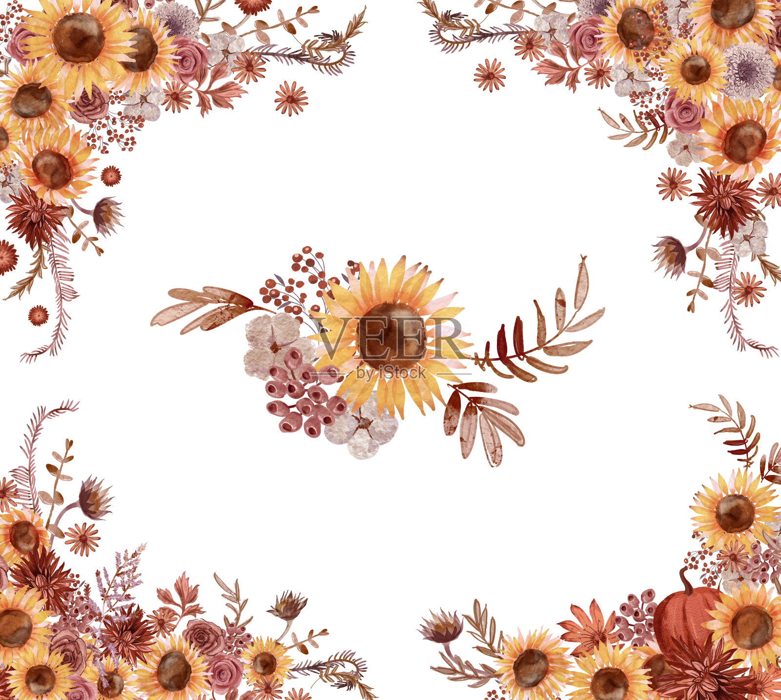 秋季水彩向日葵插画插画图片素材