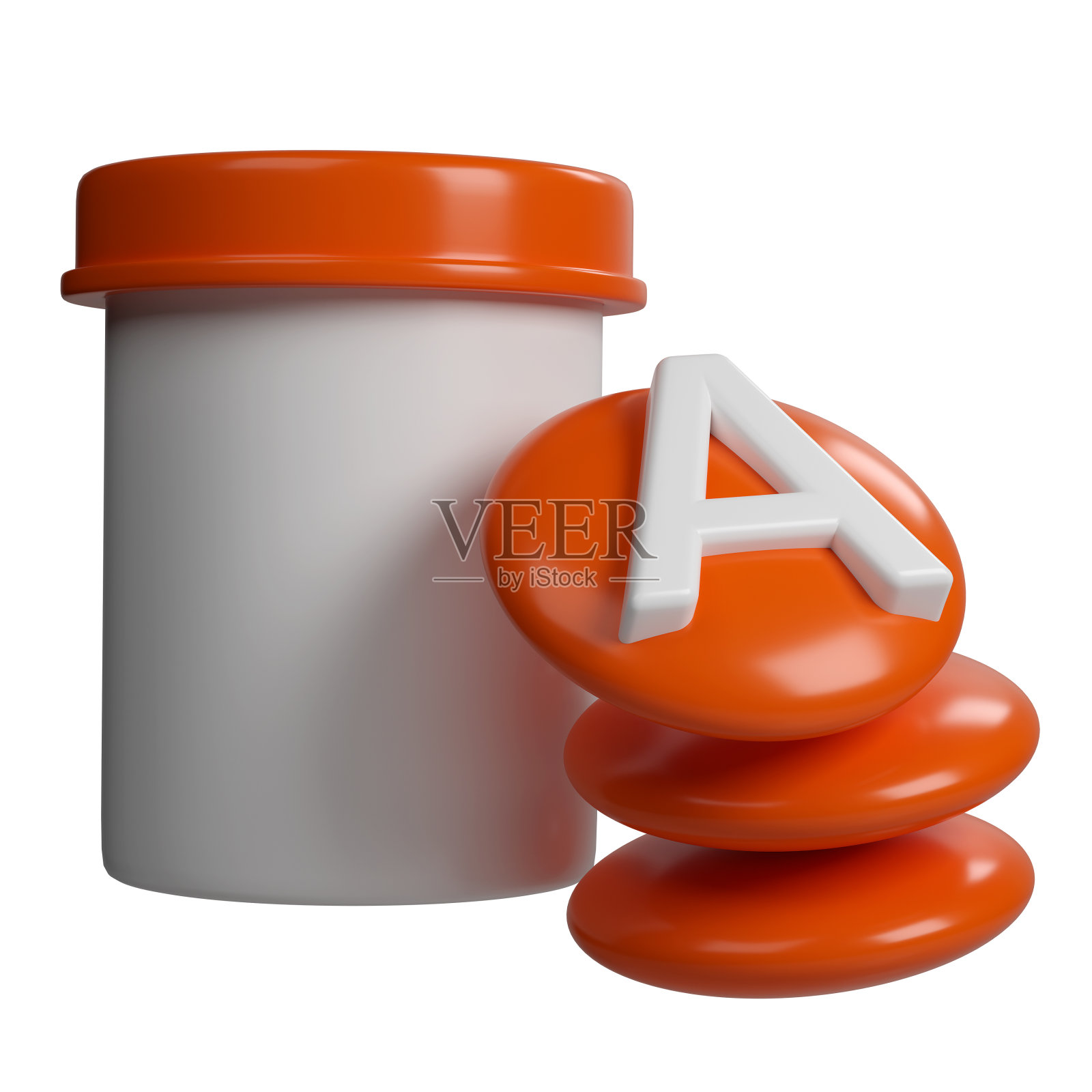 3D管维生素A片剂模型和橙片剂药房图标科学和美容药房化妆品概念隔离在白色背景照片摄影图片