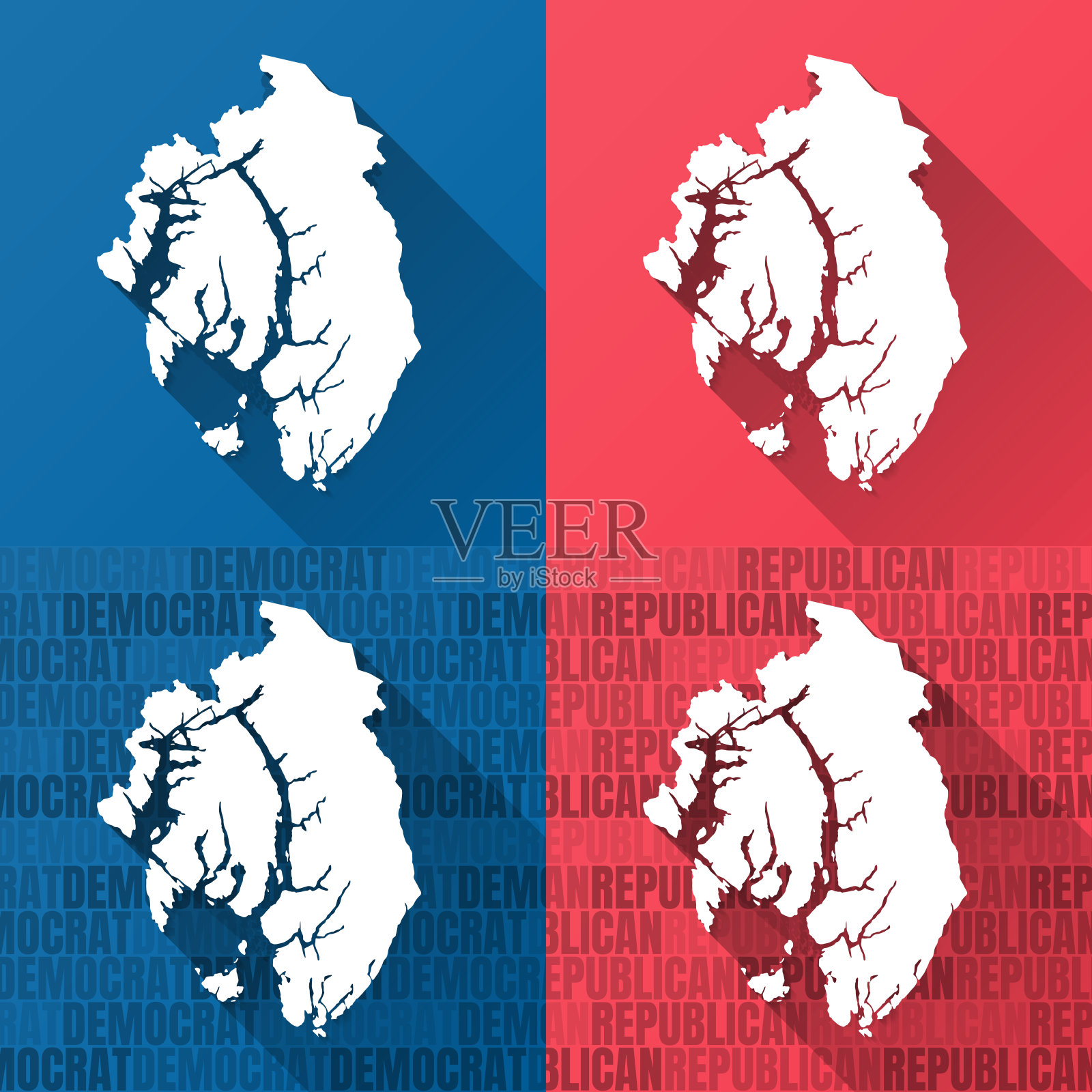 阿拉斯加的凯奇坎门户。蓝色和红色背景的地图插画图片素材