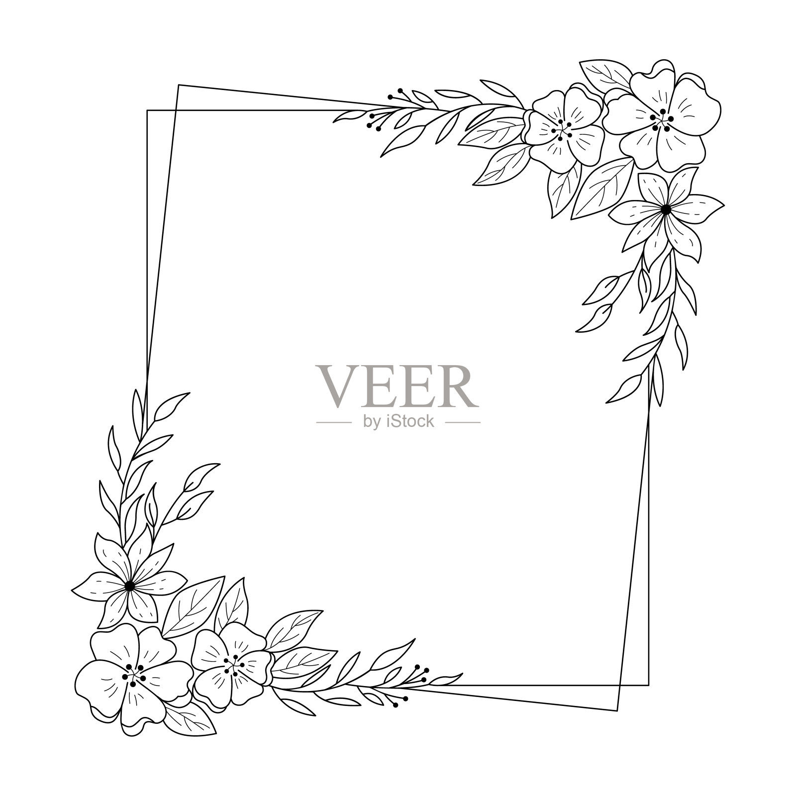 花卉和方形手绘风格。插画图片素材