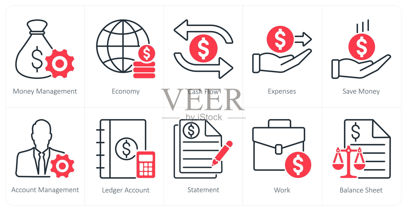 混合图标合集:资金管理、经济、现金流等插画图片素材