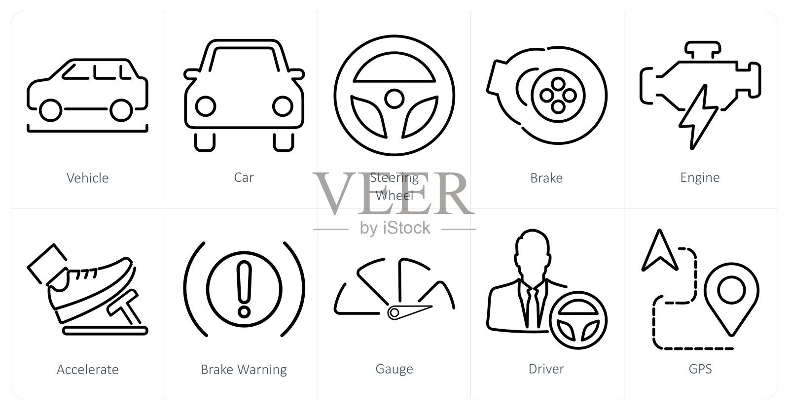 一套10个汽车图标作为车辆、汽车方向盘插画图片素材