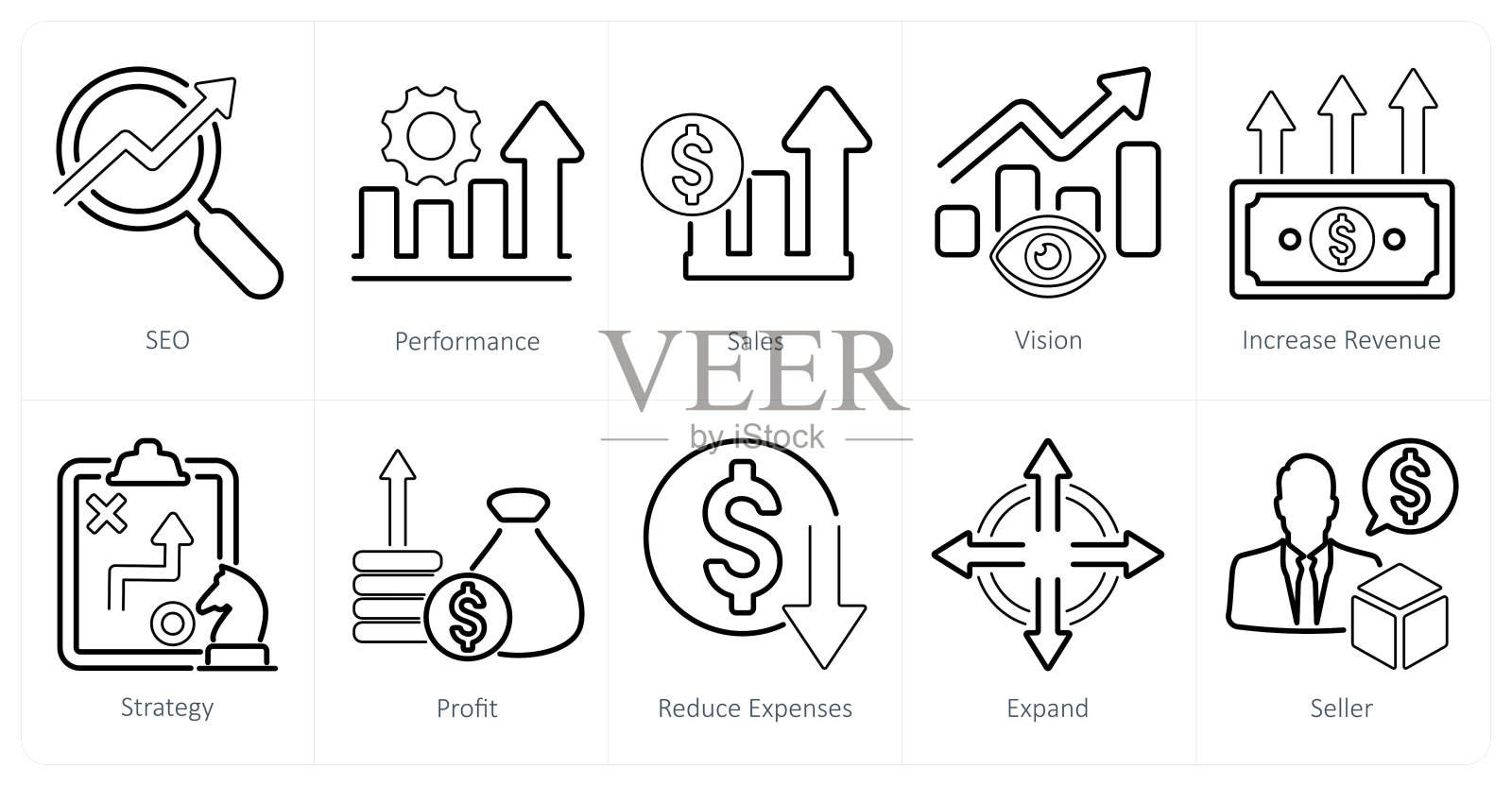 一套10个增加销售图标作为seo,性能,销售插画图片素材