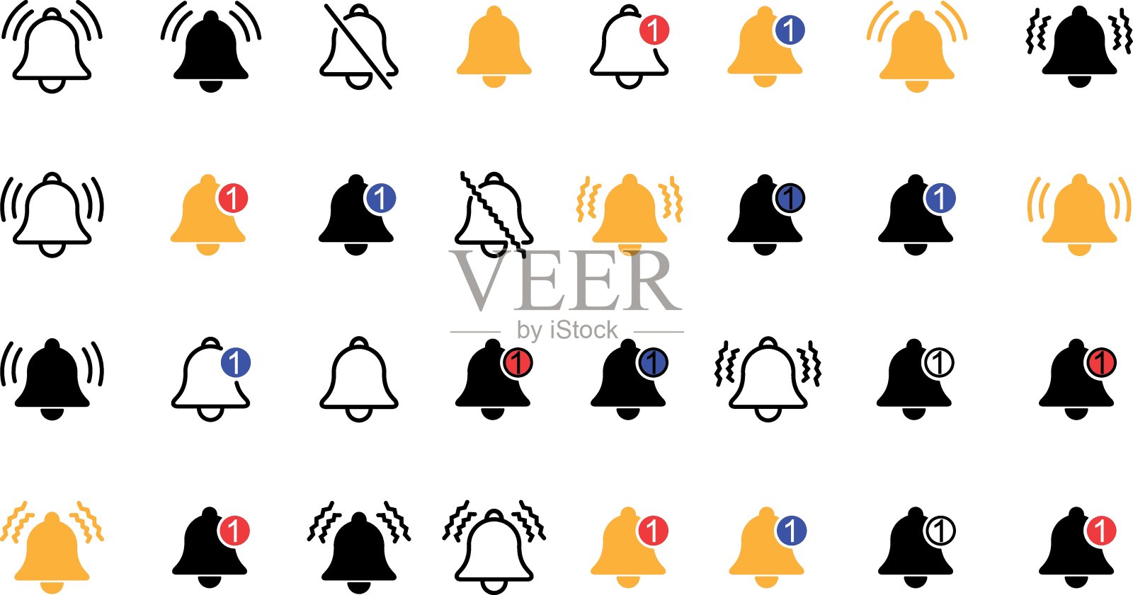 通知。通知图标,静音和振动模式。插画图片素材