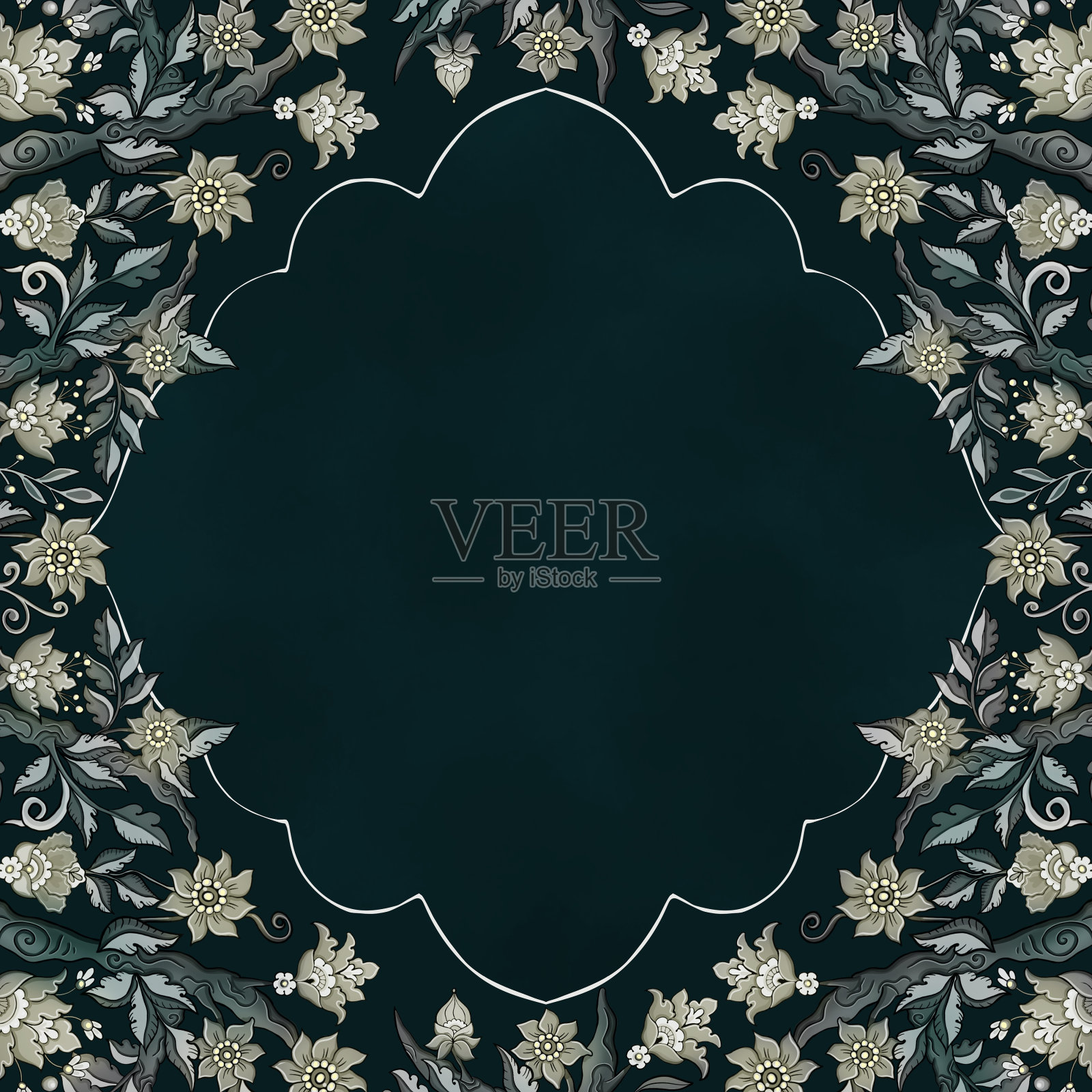 花卉风格的装饰背景模板,框架的邀请,卡片,横幅插画图片素材