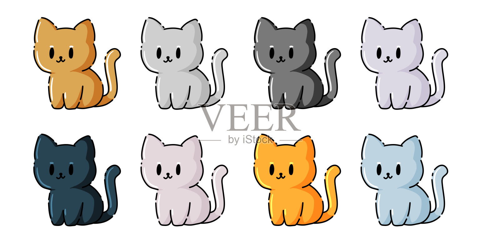 猫卡通套装插画图片素材