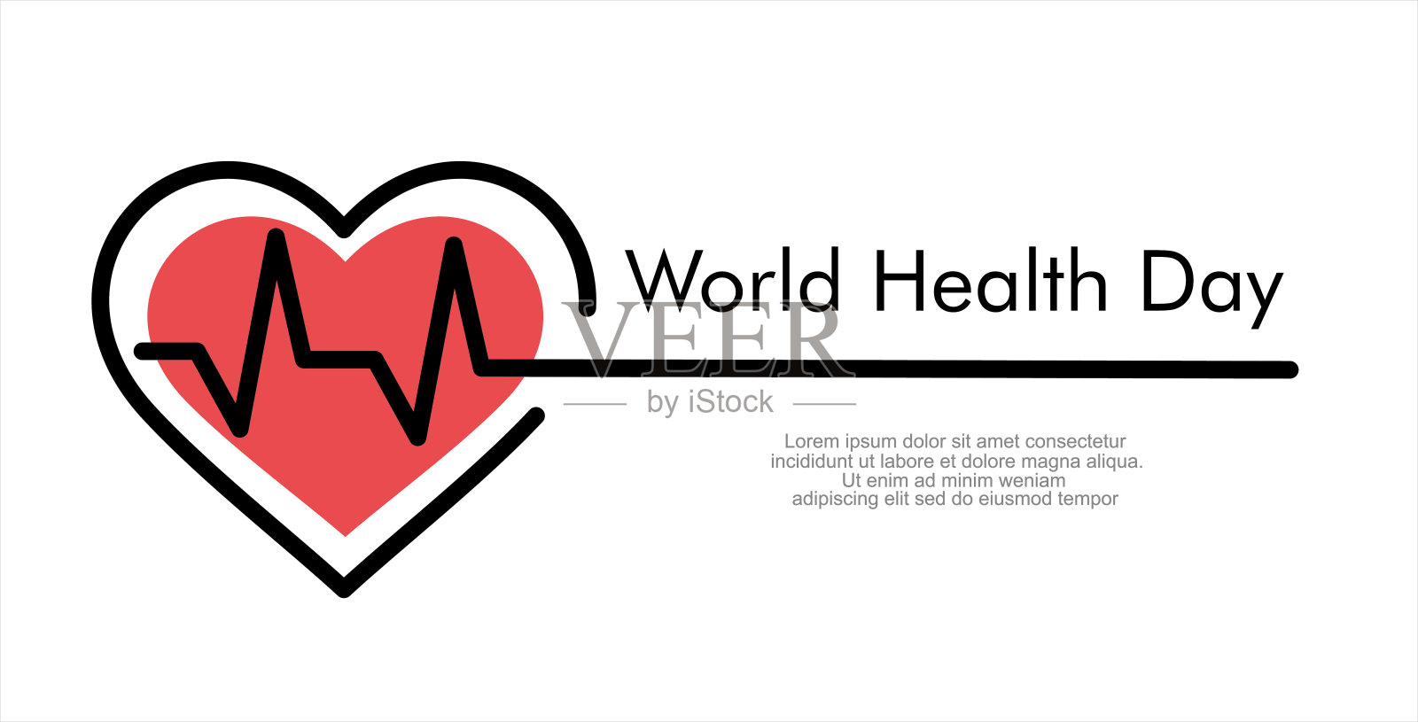 世界卫生日。在白色背景上连续绘制心脏和脉搏。插画图片素材