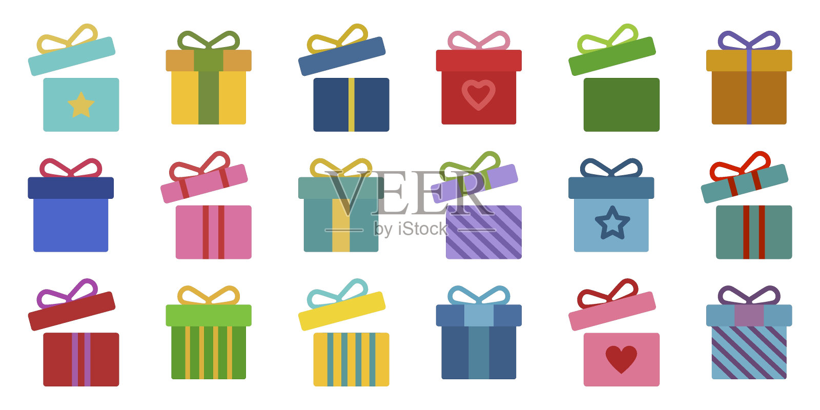 礼盒图标集。礼盒标志扁平风格。插画图片素材
