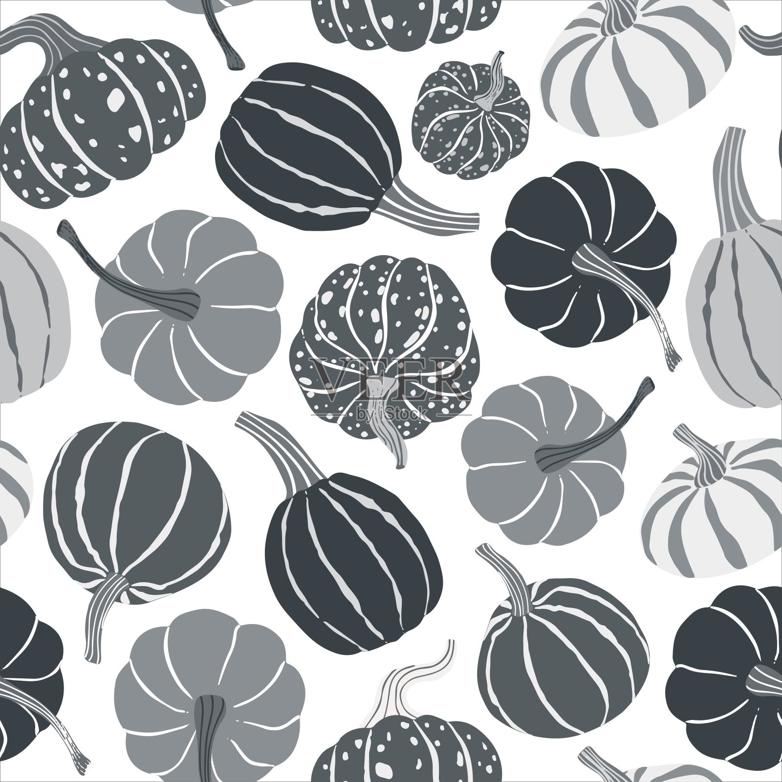 优雅的秋季南瓜灰黑色调无缝图案。万圣节,秋天重复的背景。插画图片素材