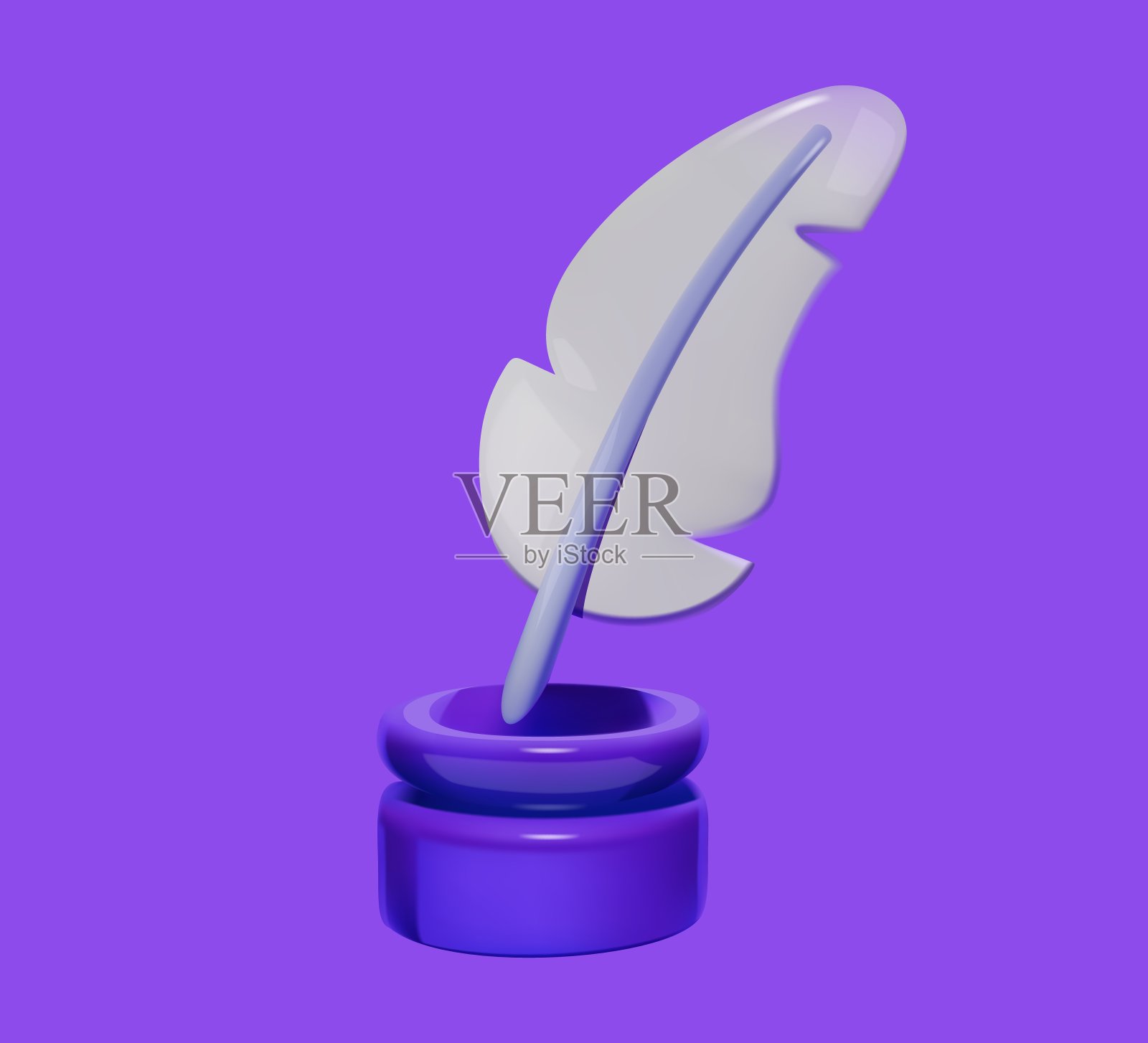 墨水瓶中的3D卡通羽毛插画图片素材