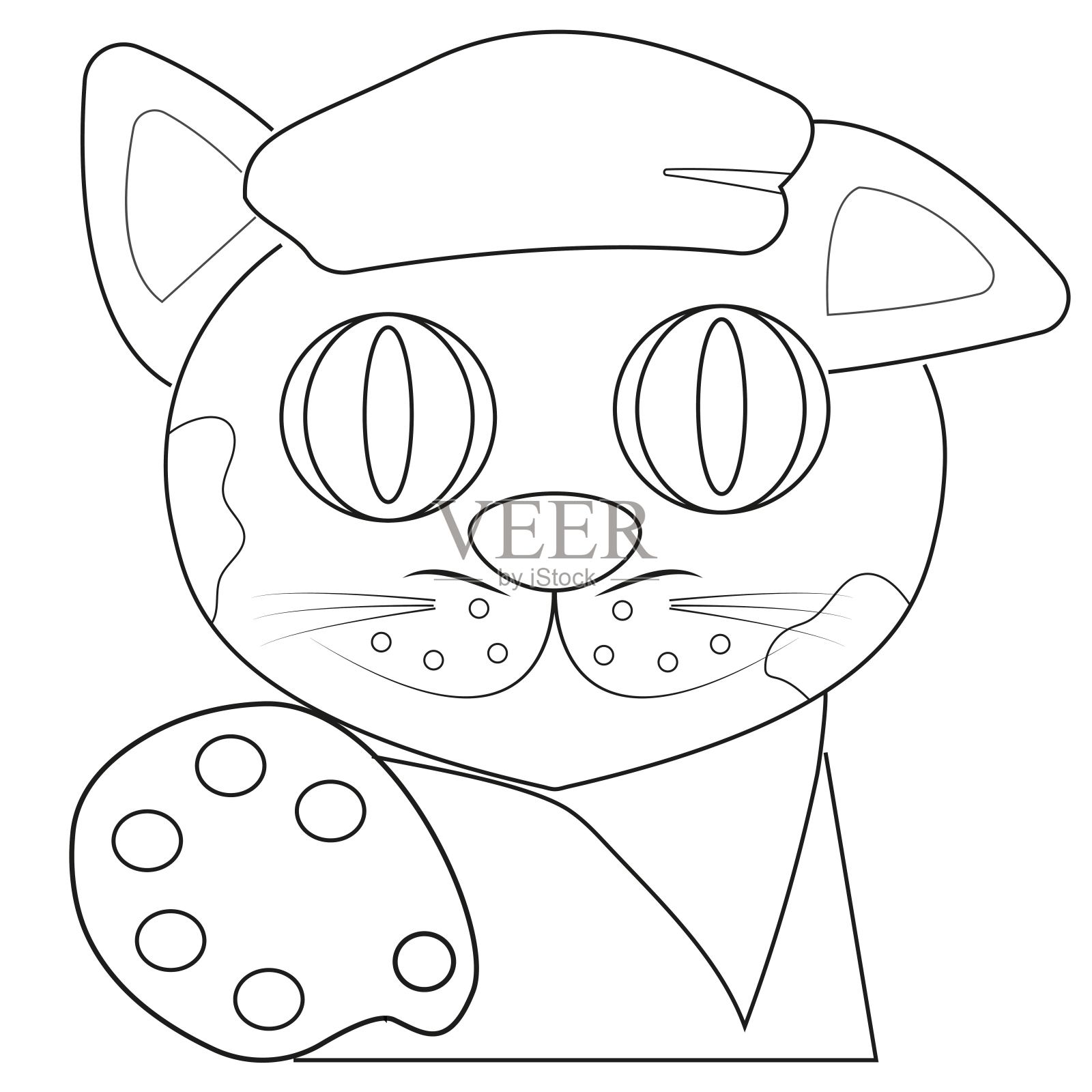 猫艺术家大纲插画图片素材