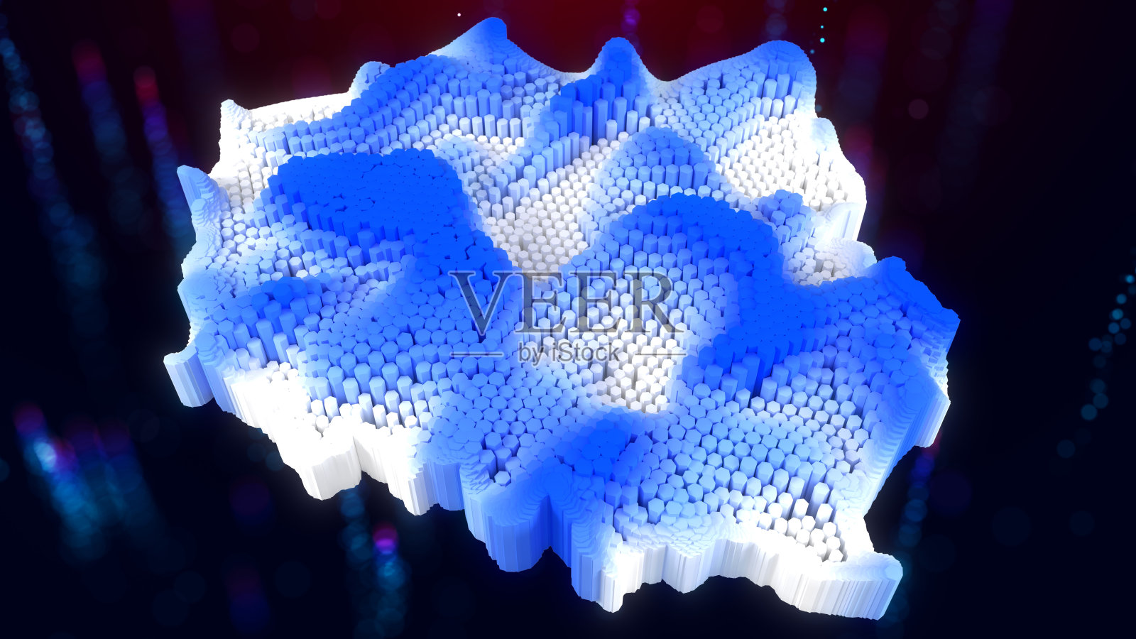 3D透视蓝色和白色动态几何管波纹波兰地图辉煌增强闪光和散景效果插画图片素材