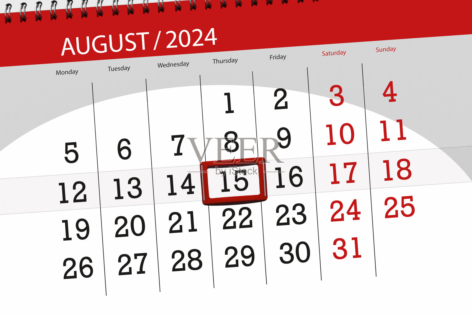 日历2024,截止日期,日期,月,页,组织者,日期,8月,周四,第15号插画图片素材