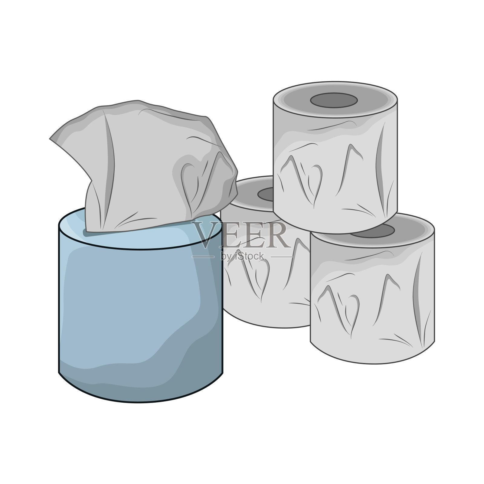 纸巾盒和纸巾卷插画图片素材