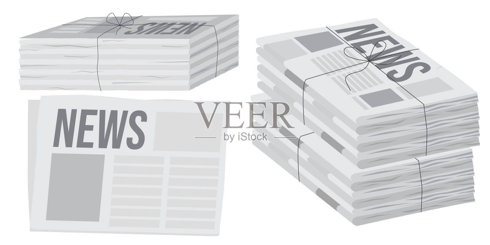 一堆白色背景的报纸。一叠报纸。纸张的浪费。插画图片素材