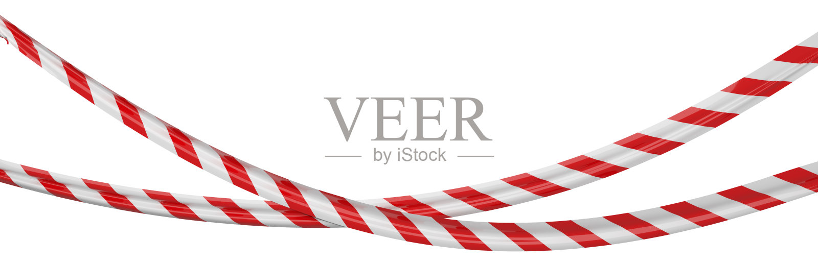 孤立的红白条纹交叉悬挂警示带。谨慎的丝带。照片摄影图片