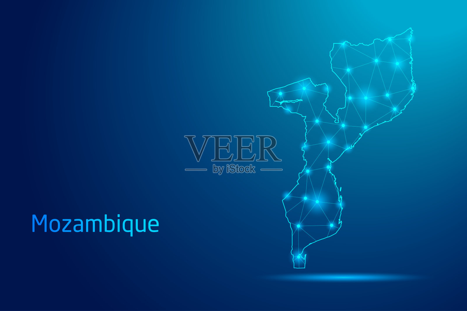 莫桑比克地图-通信技术的概念,图形的低聚。插画图片素材