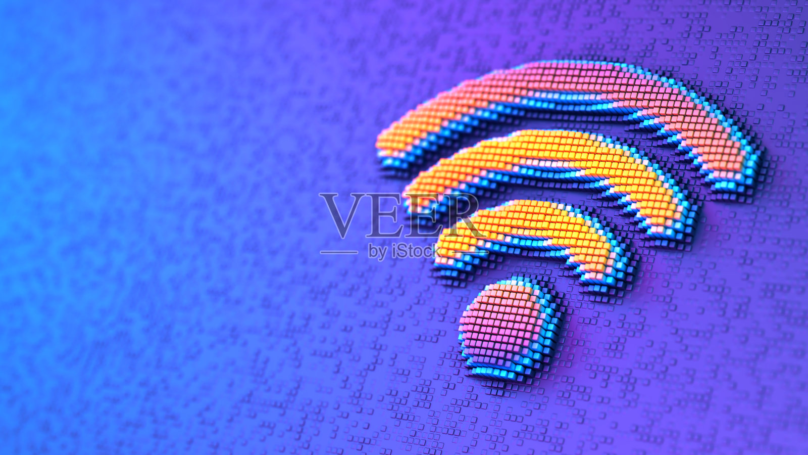 WiFi网络技术,未来派蓝色像素背景。高速移动互联网连接,新一代广播。三维渲染照片摄影图片