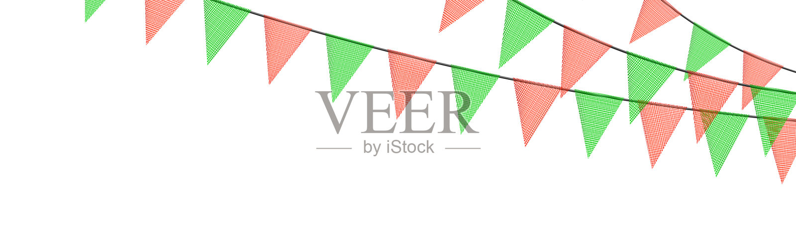 红色和绿色的新年彩旗花环和用碎布做成的旗帜。用于节日、聚会庆祝的装饰彩旗。插画图片素材