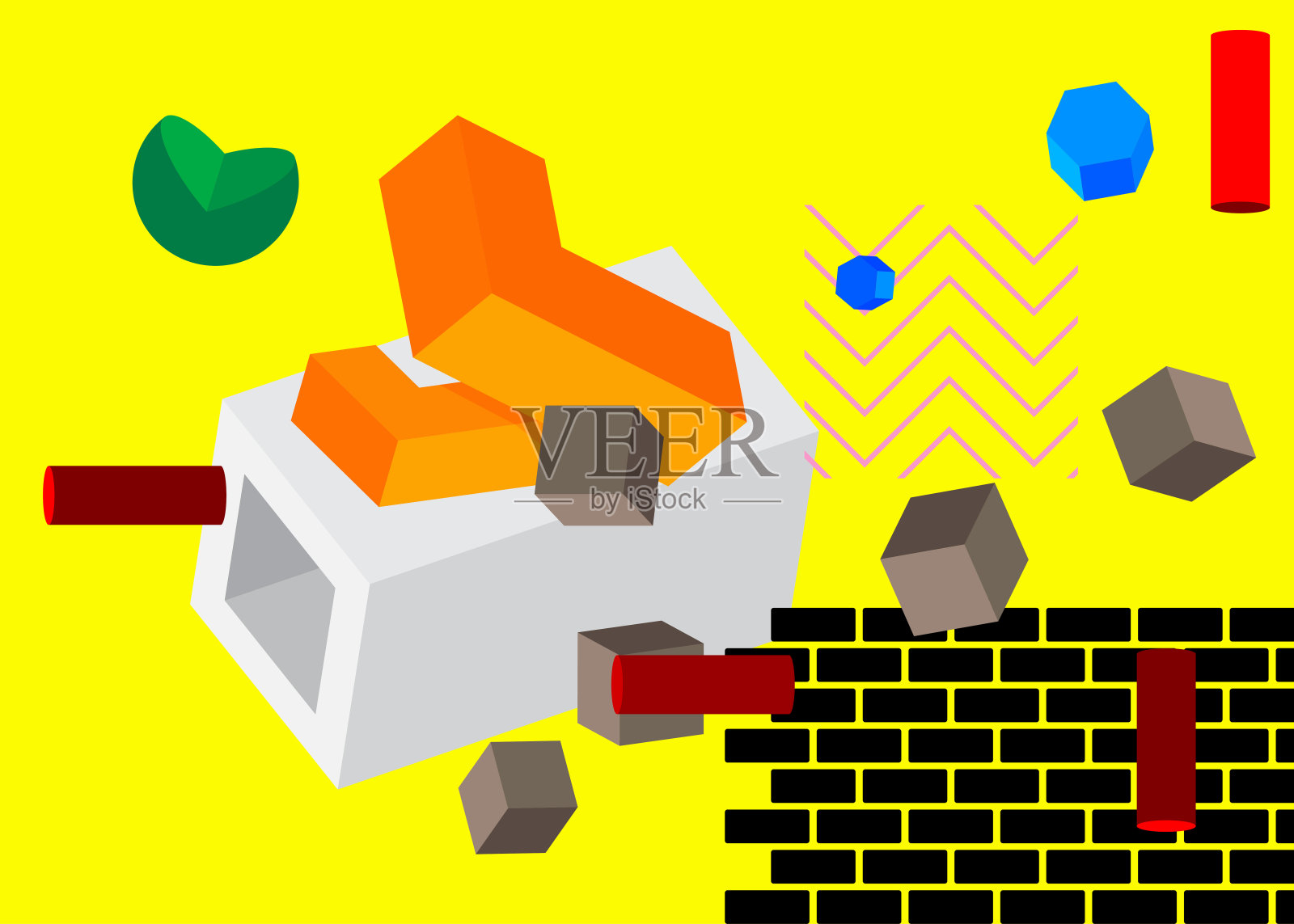 彩色几何图形复古主题封面。最小几何元素海报设计。复古抽象形状模板海报横幅。插画图片素材