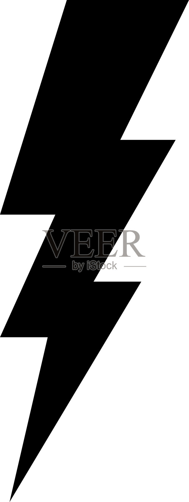 闪电平面图标。雷电图标孤立的黑色背景。矢量图插画图片素材