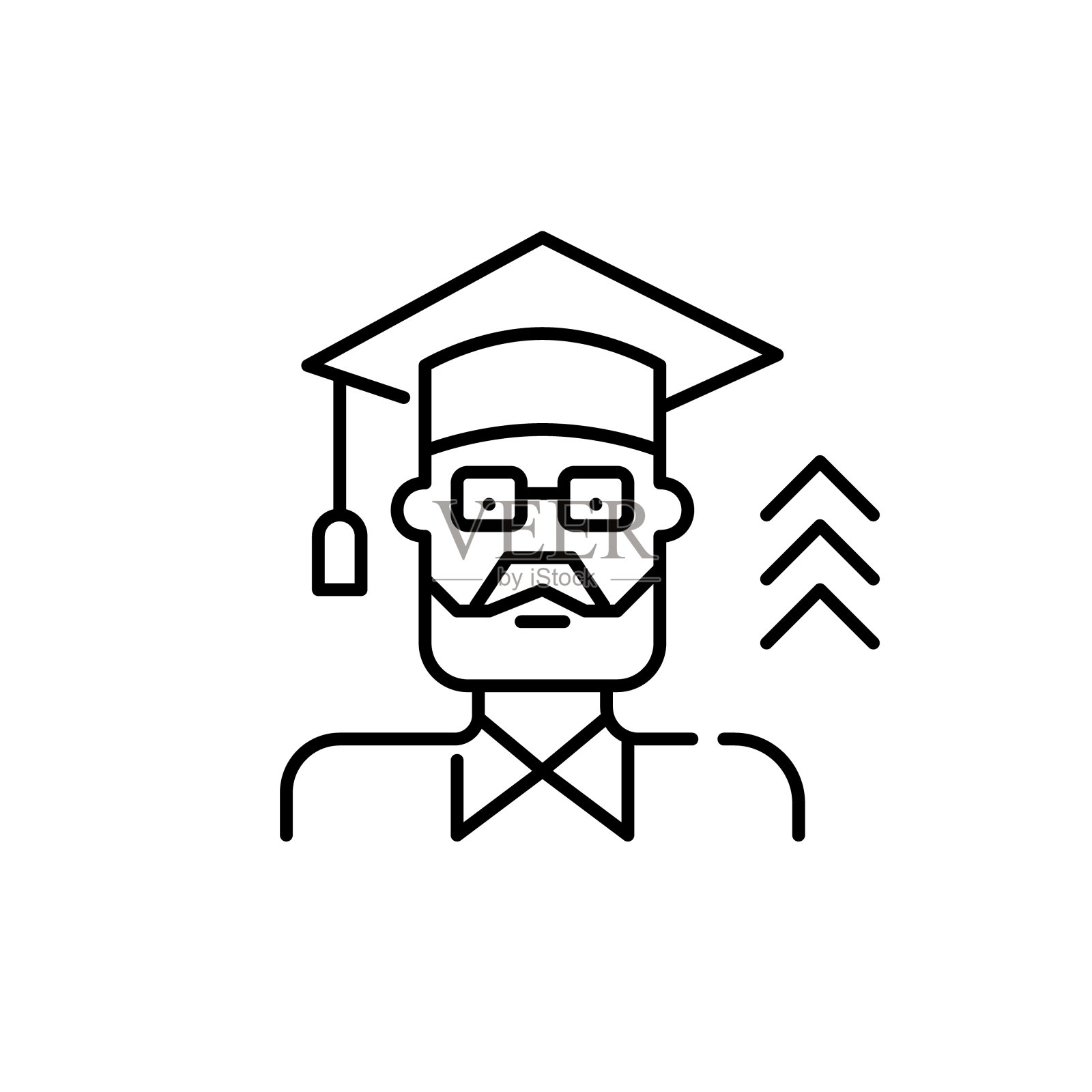 戴眼镜和胡须的老年男人,毕业典礼,戴学士帽,老年人高等教育,像素完美矢量图标插画图片素材