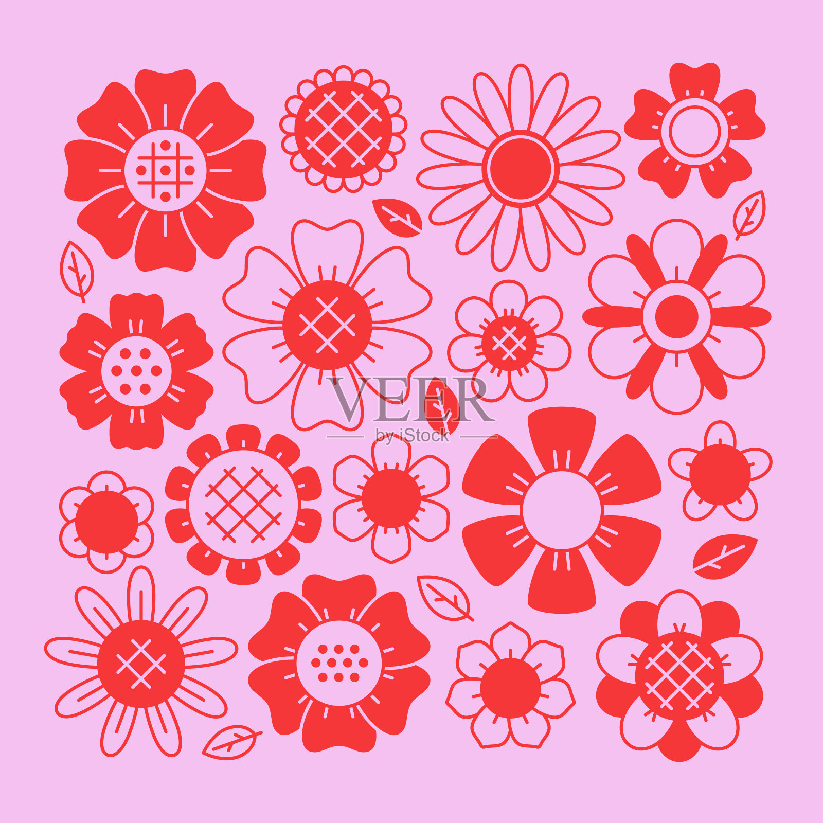 复古花系列。插画图片素材