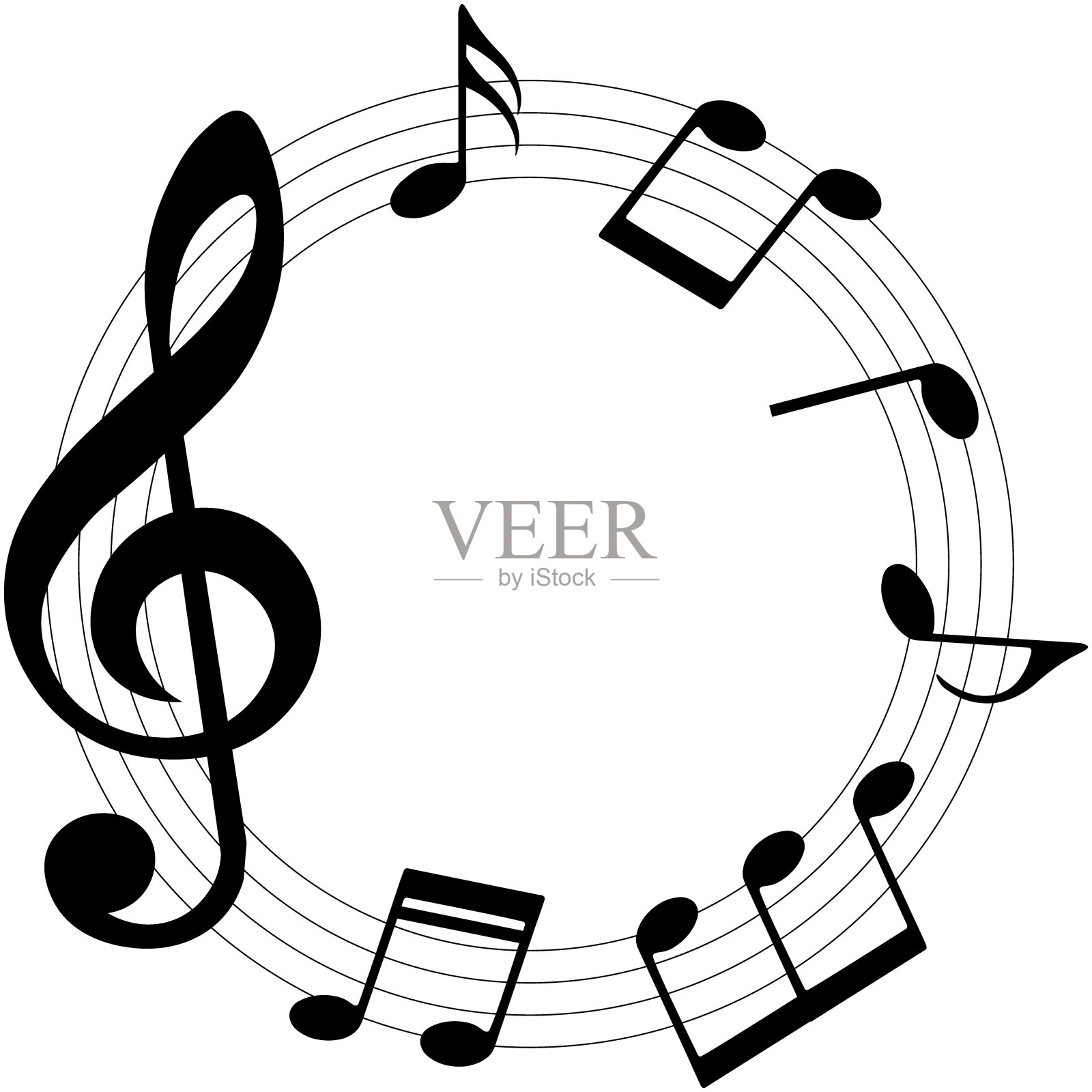 音乐笔记背景,圆形音乐框架,矢量插图。插画图片素材