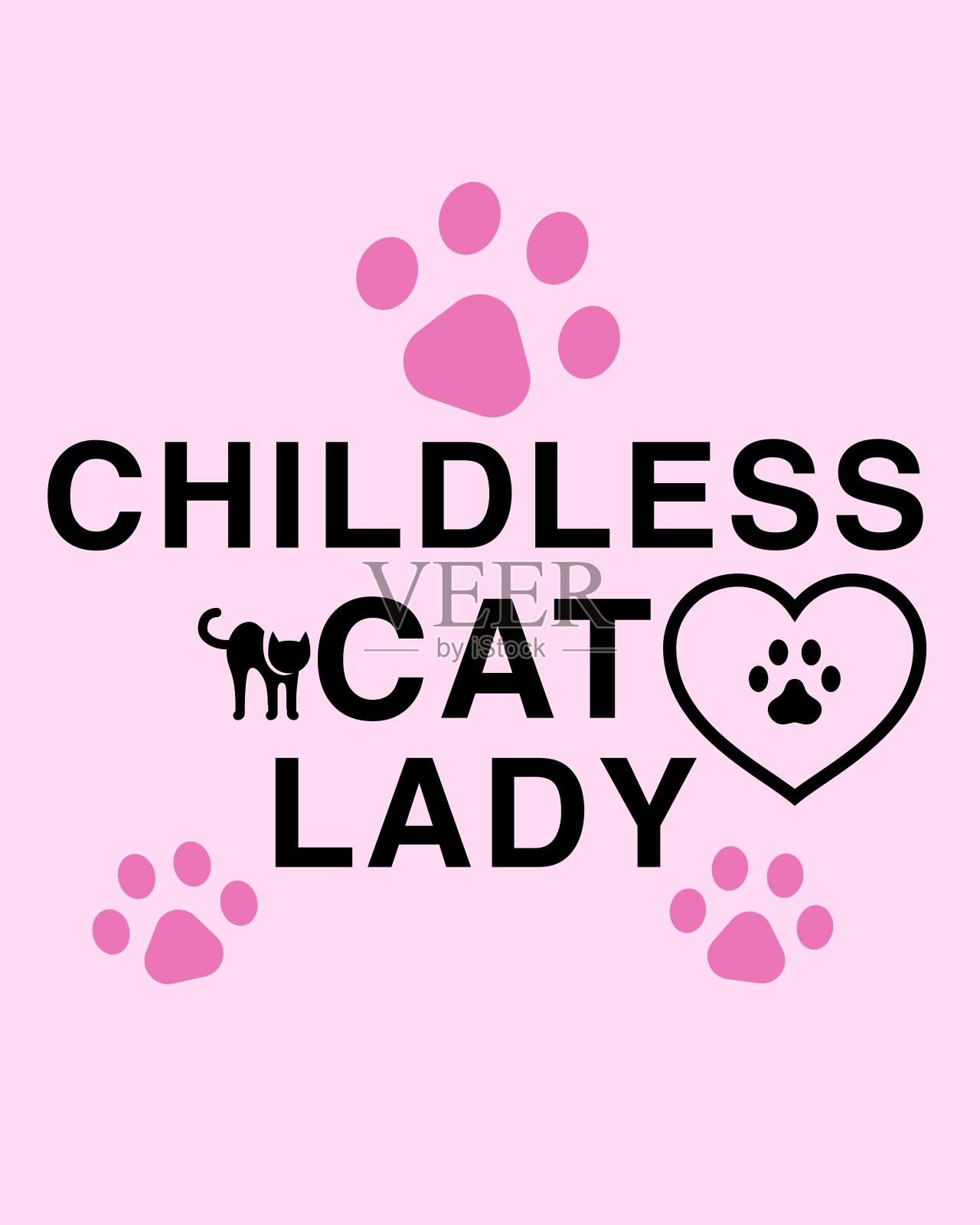 没有孩子的猫女士,短信插画图片素材