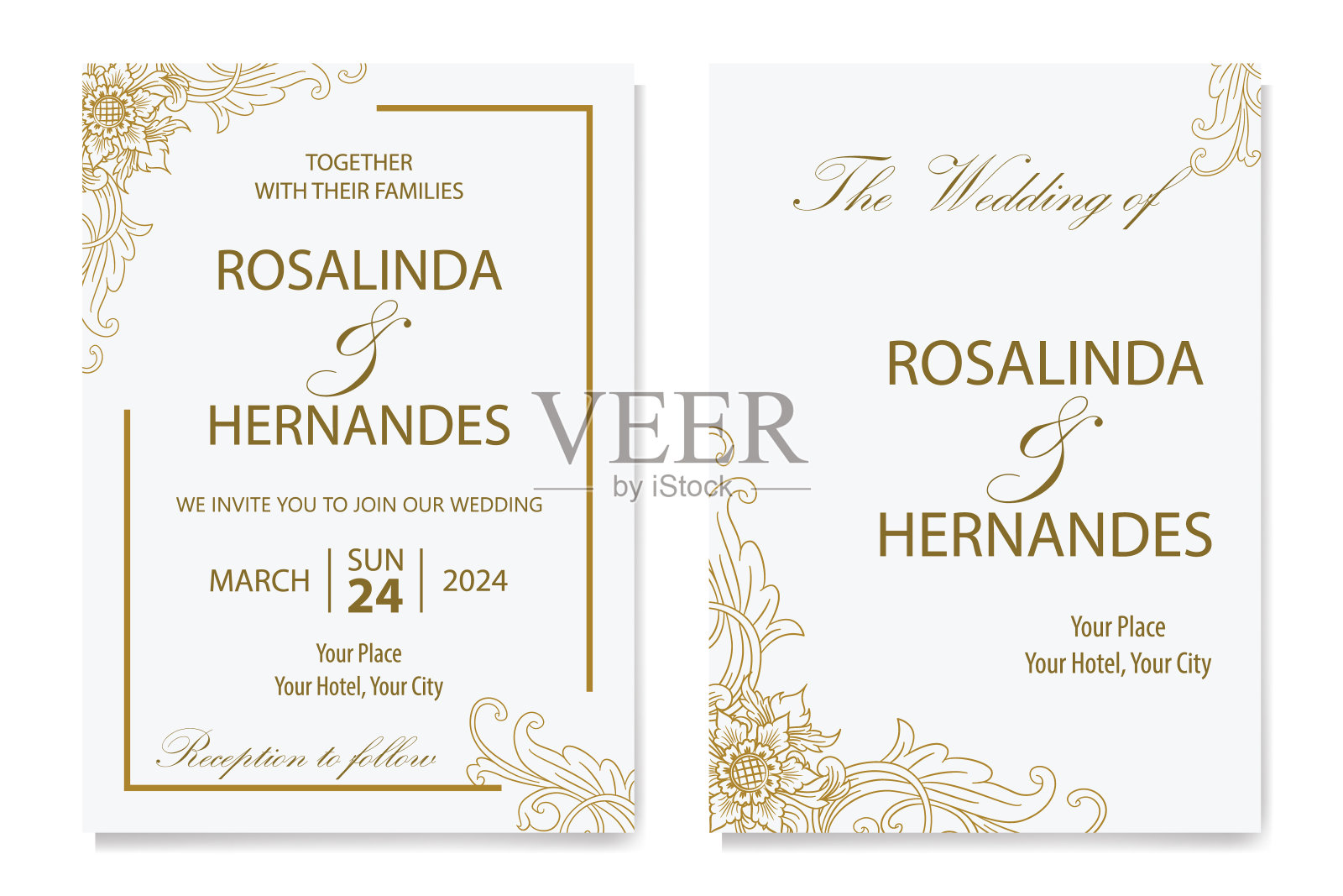 花朵绿色植物花叶装饰角文本分隔优雅的框架邀请插画图片素材