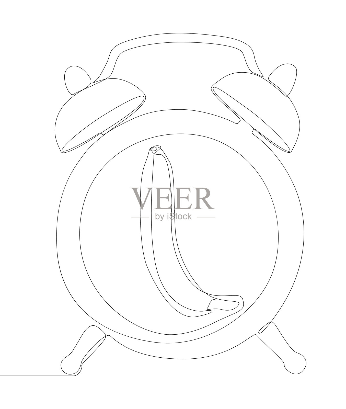 一个连续的香蕉闹钟线。细线插图矢量概念。轮廓画创意。插画图片素材