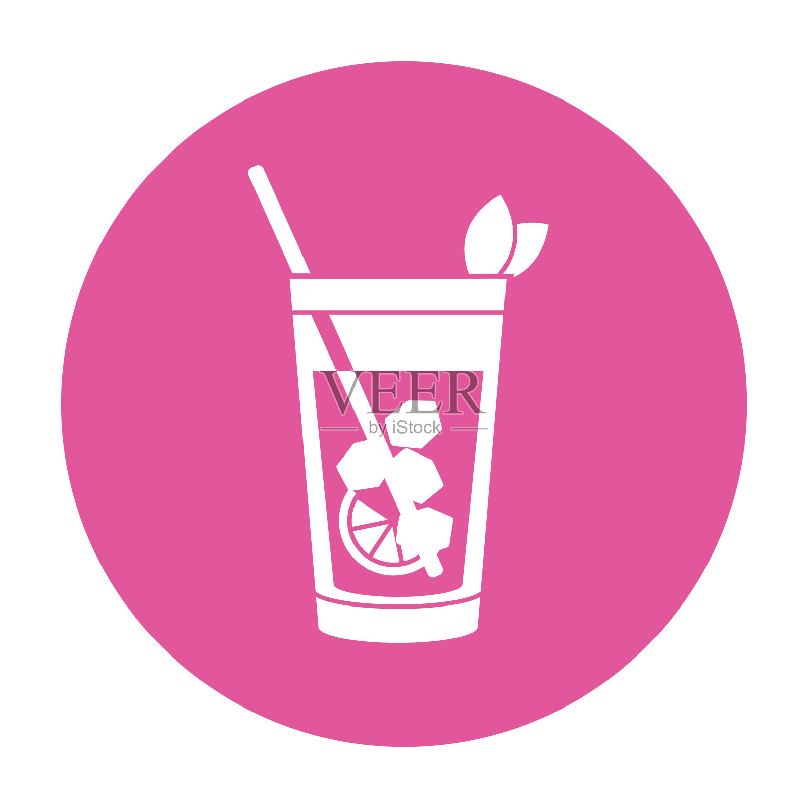 粉色鸡尾酒图标贴纸矢量插画图片素材