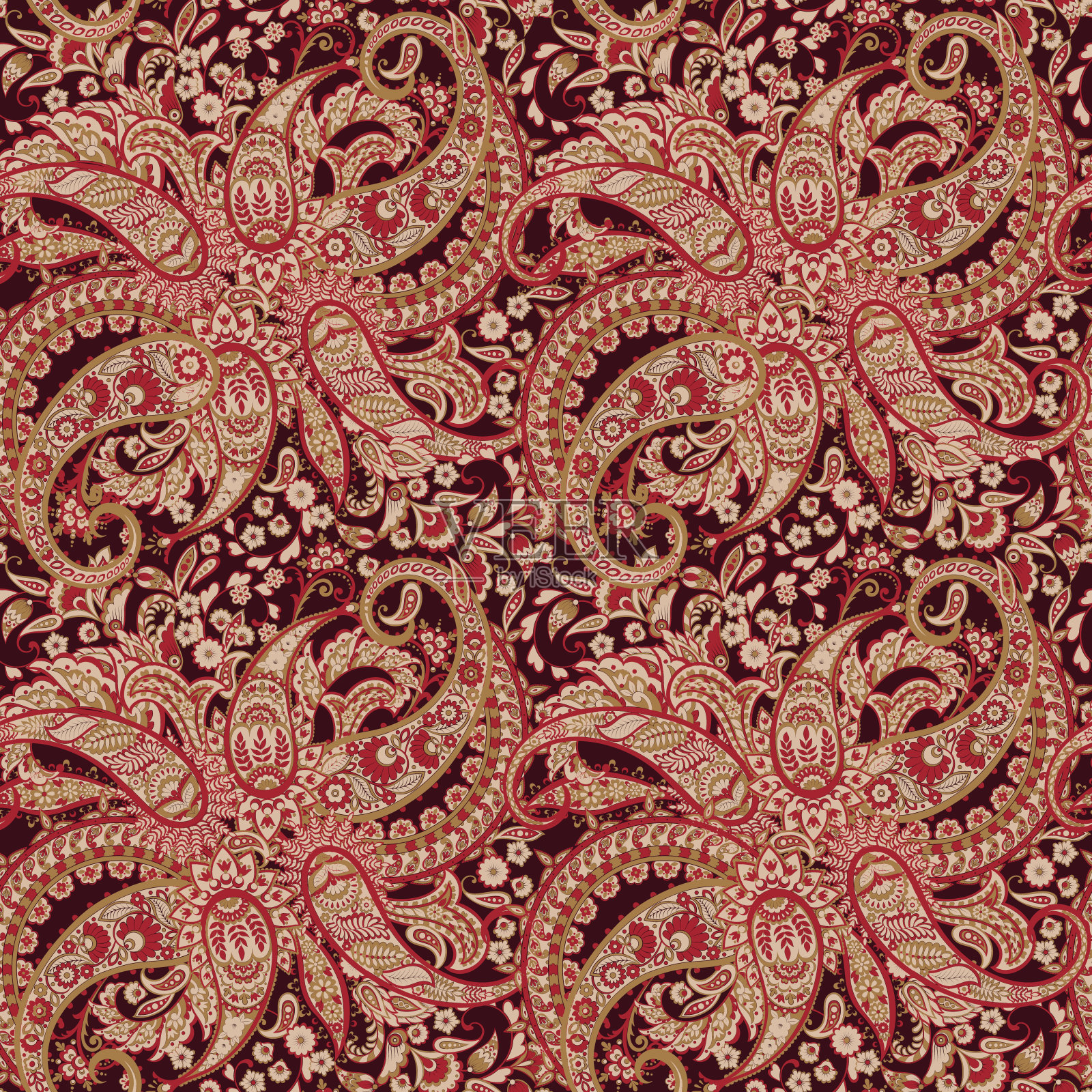 佩斯利花东方民族图案。无缝矢量装饰。印度织物图案的装饰图案。插画图片素材