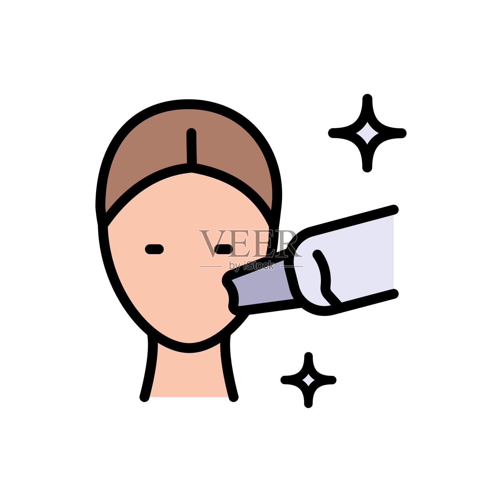 面部皮肤清洁图标颜色矢量。面部皮肤健康。设备剥落。皮肤治疗图标。孤立矢量插图。插画图片素材