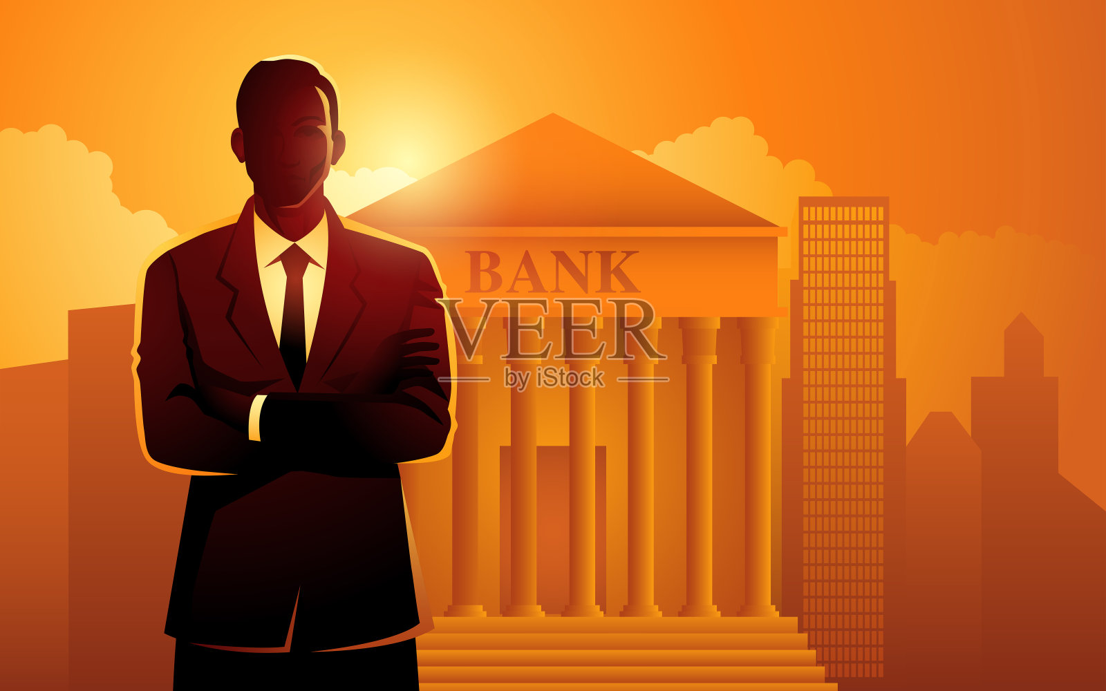 商业轮廓黄十字手银行家插画图片素材