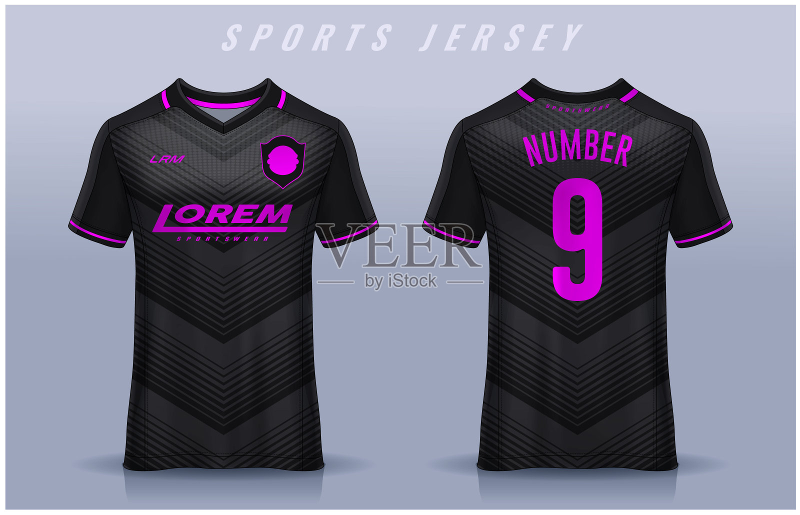 t恤运动设计模板,足球俱乐部的足球球衣模型。统一的前后视图。插画图片素材