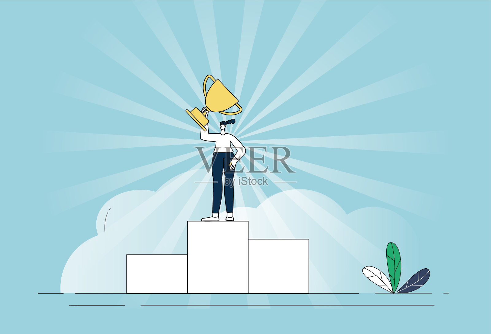 奖杯,领奖台,女冠军。插画图片素材