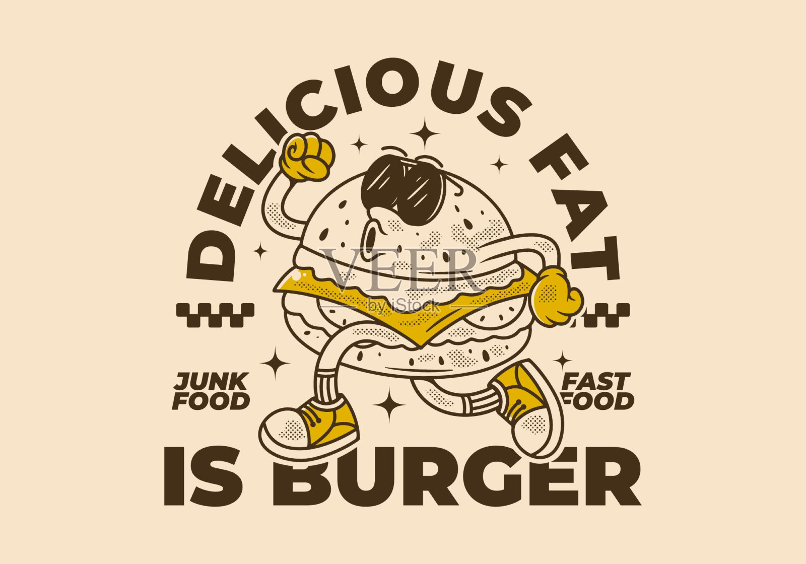 跳跃汉堡的复古吉祥物形象插图插画图片素材