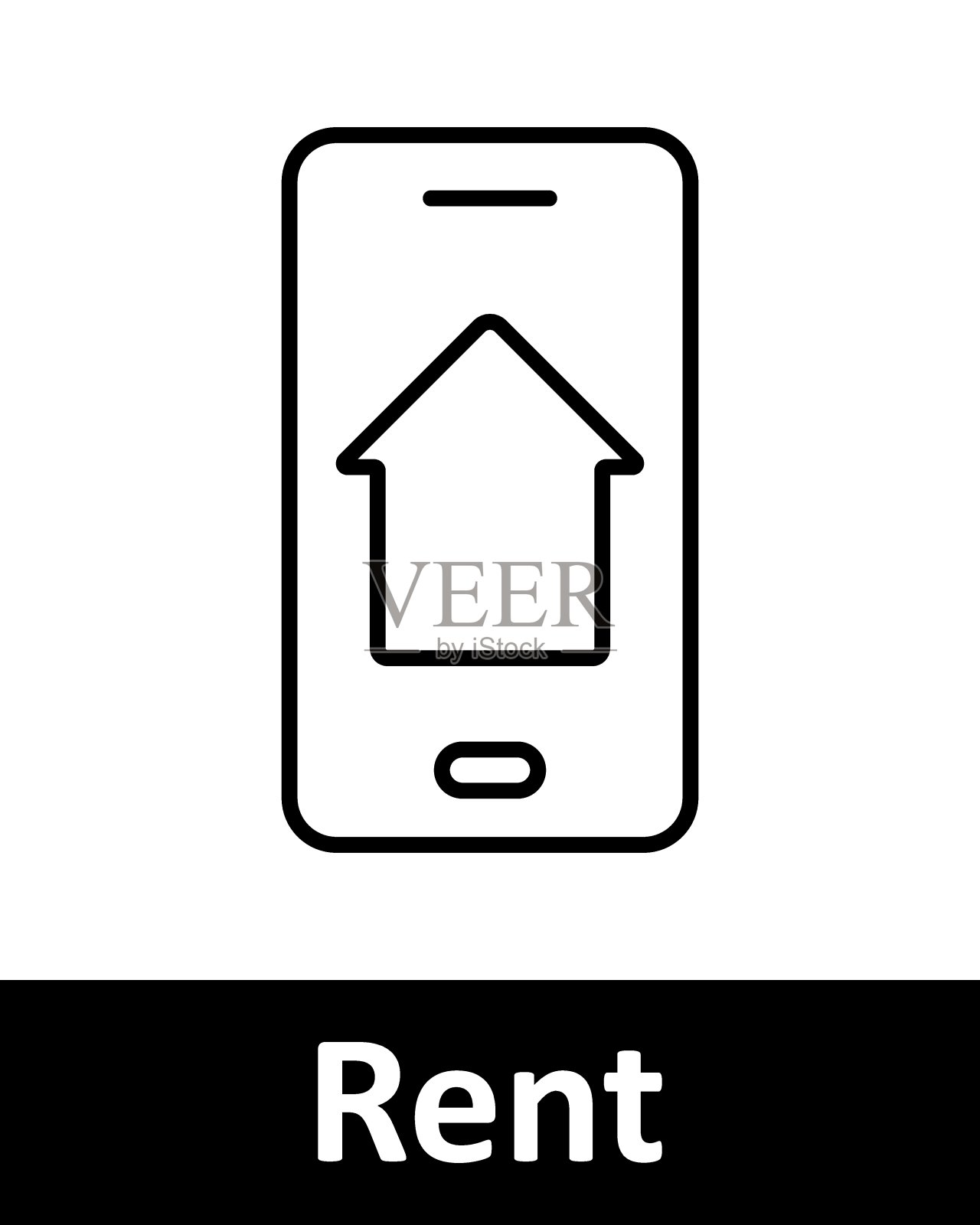 家庭和房地产线图标集。租金,房地产经纪人,条形图,扬声器,充电宝,房子,收音机,WiFi,不动产,手机,信号强度,瓶子。家居、物业、居住理念插画图片素材