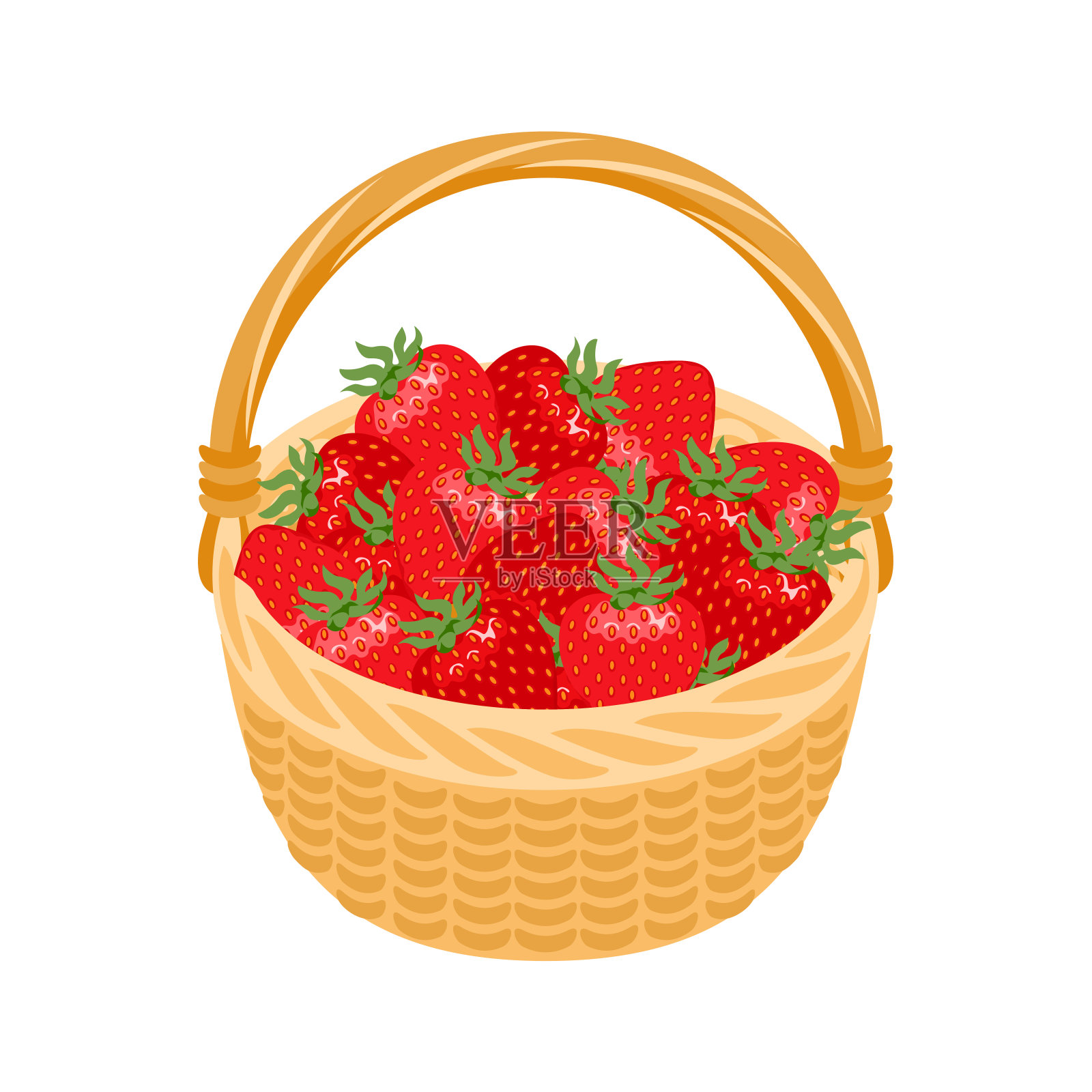 篮子草莓矢量图标。卡通平面插图。插画图片素材