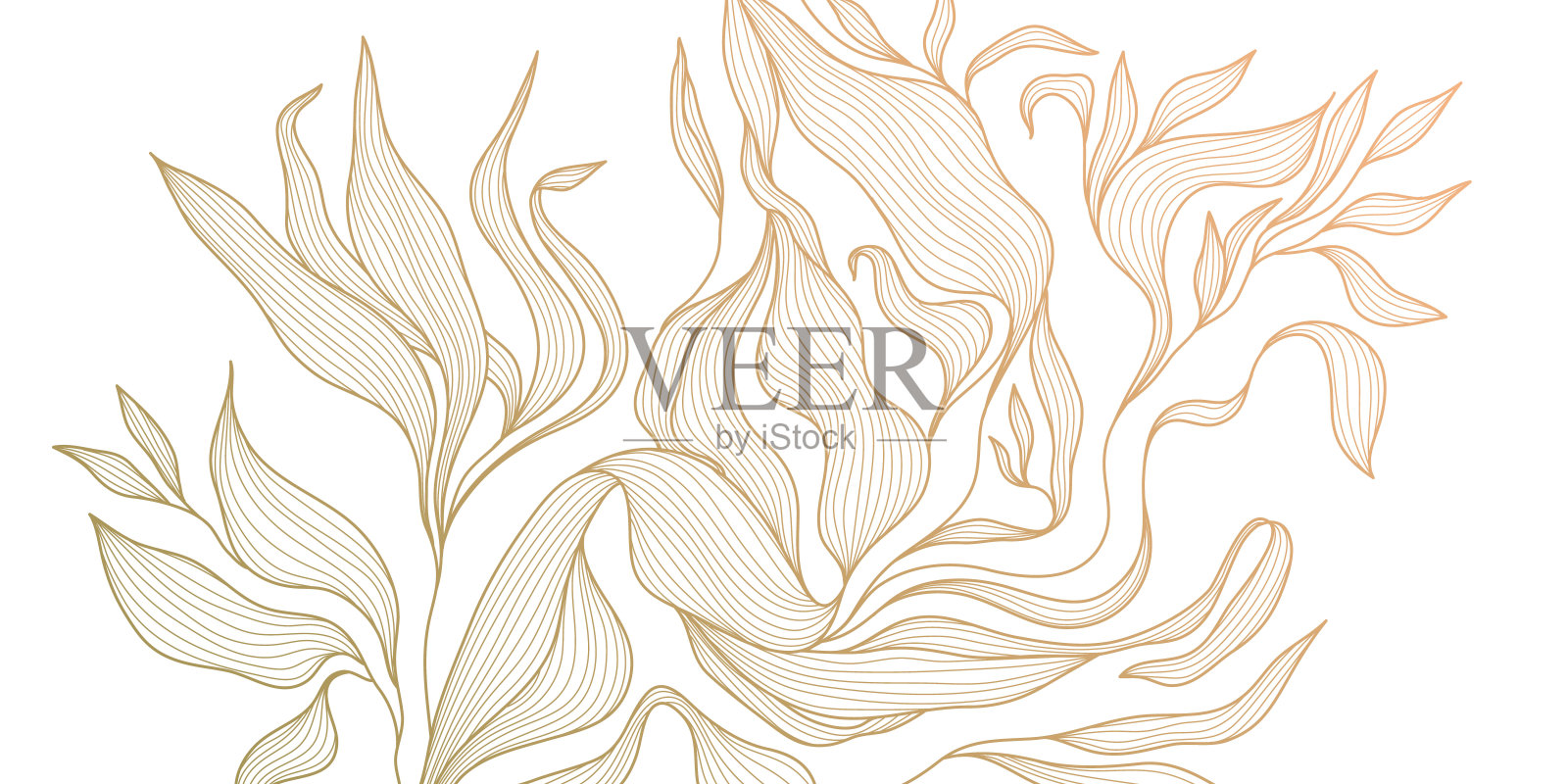 矢量金箔图案。花卉豪华壁纸,装饰艺术植物插图。棕榈热带装饰,优质异国情调线横幅,日本优雅的边框插画图片素材