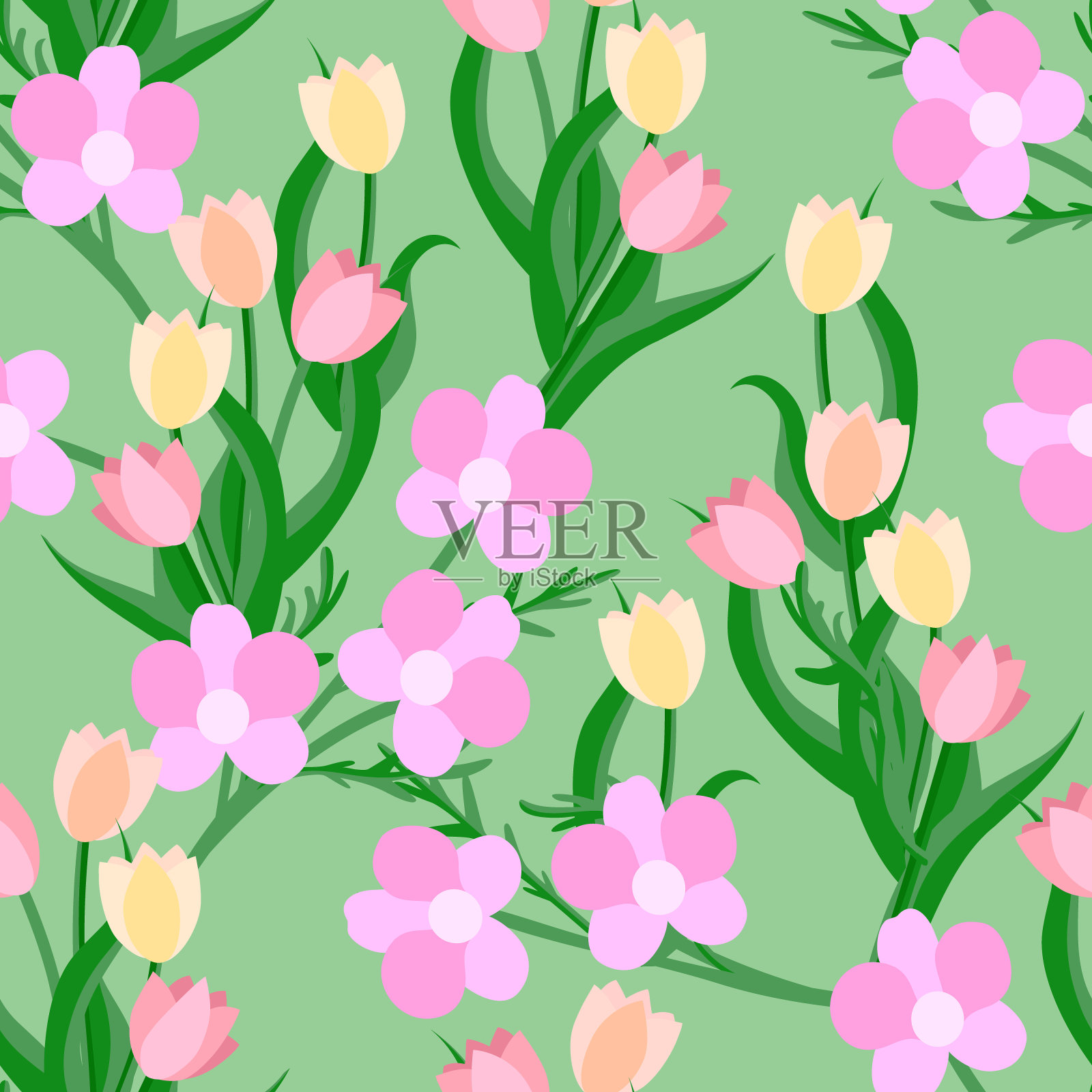 矢量-夏季花无缝图案。插画图片素材