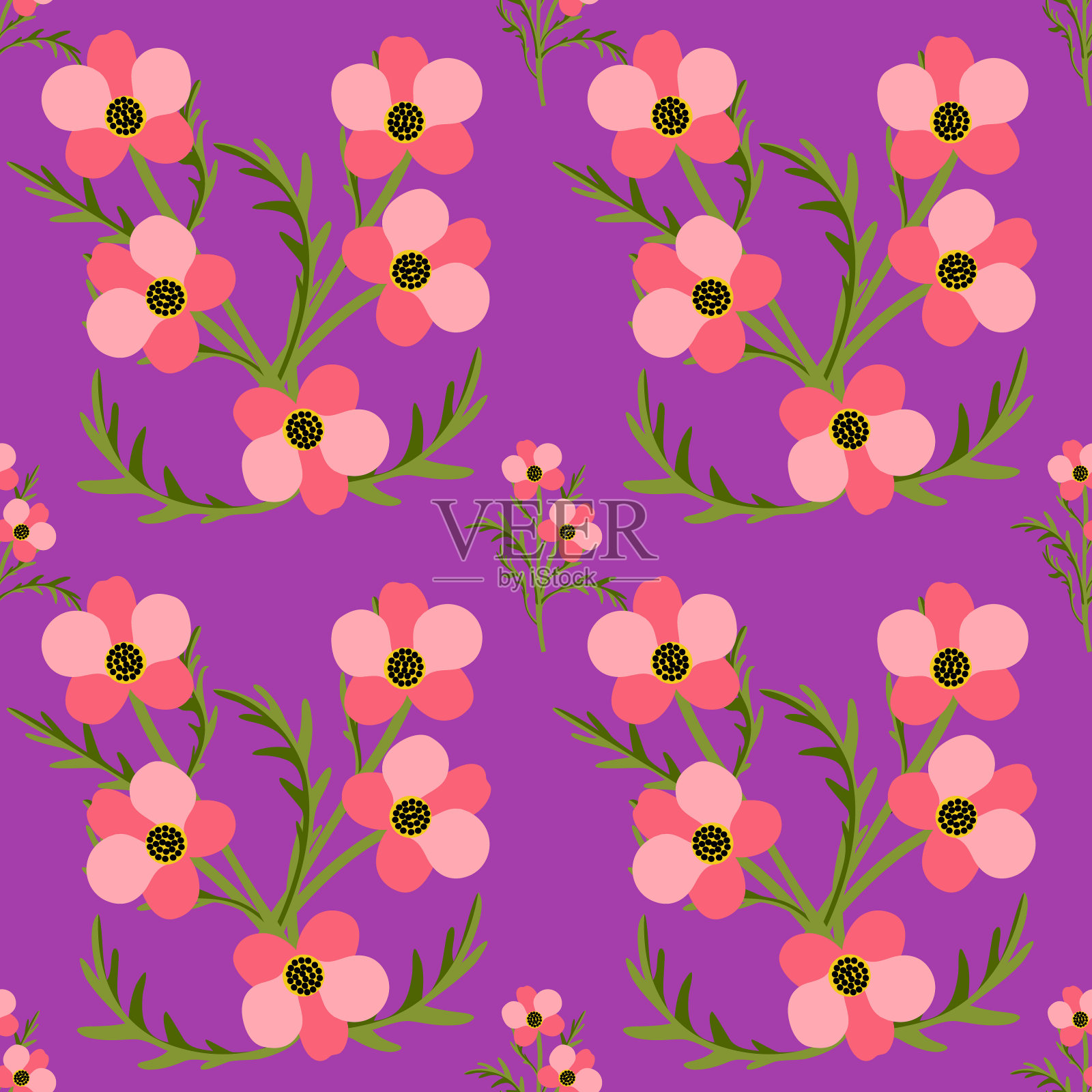 矢量-夏季花无缝图案。插画图片素材