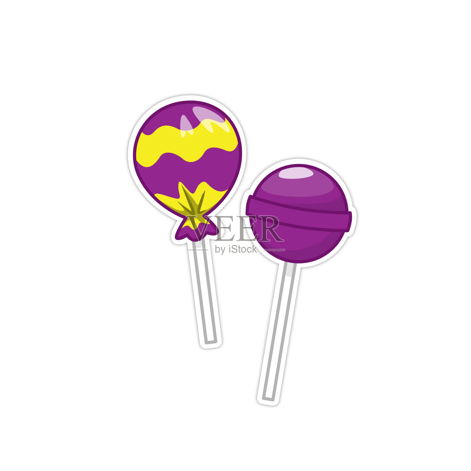 矢量插图的两个彩色棒棒糖隔离在白色的背景。插画图片素材