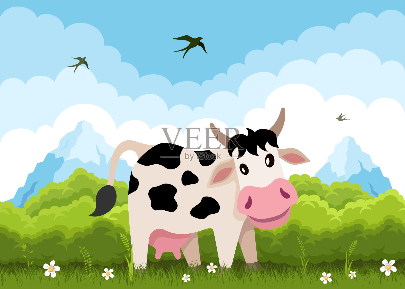 快乐的奶牛。儿童涂色书。农场动物卡通。插画图片素材