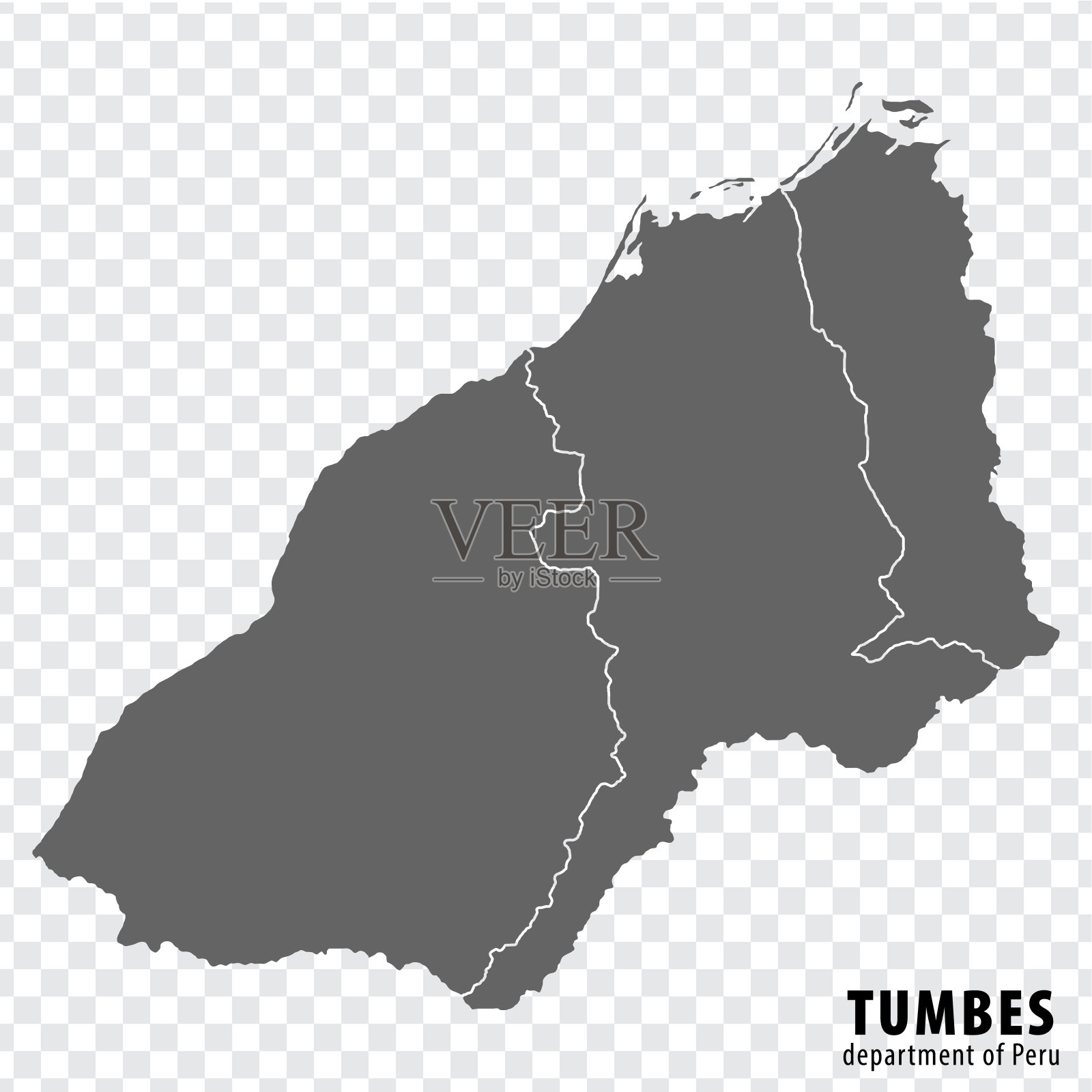 空白地图秘鲁图贝斯省。为您的网站设计,徽标,应用程序,UI透明背景上的地区的高质量地图Tumbes部门。秘鲁共和国。EPS10。插画图片素材