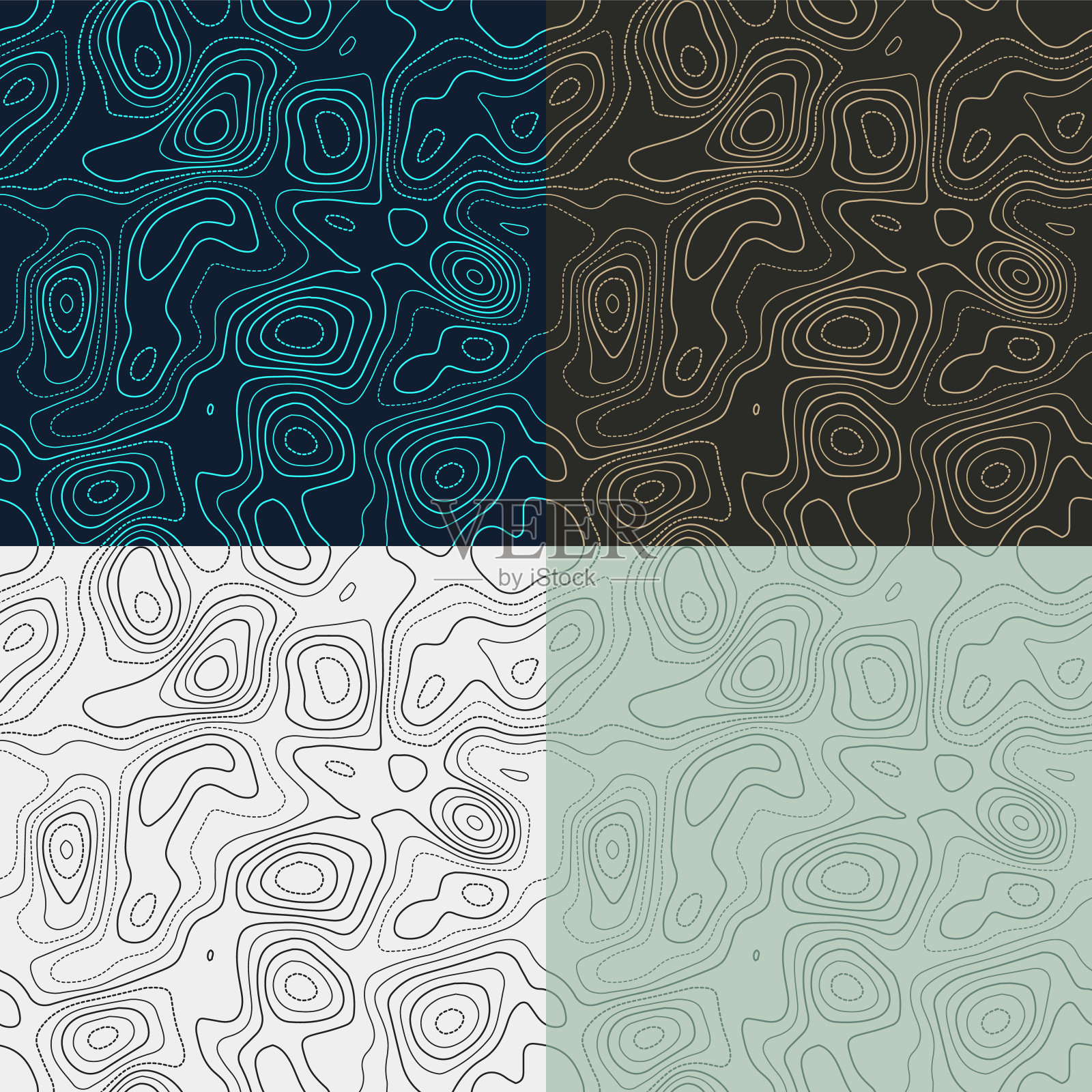 地形模式。无缝高程地图瓷砖。艺术等值线背景。惊人的瓷砖图案。矢量插图。插画图片素材