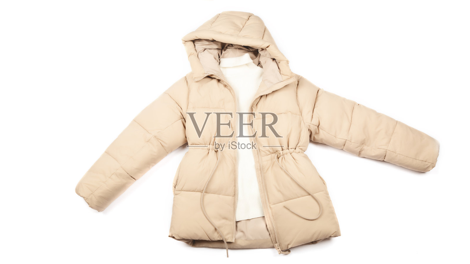 女性冬季概念。秋冬时尚女装。白底夹克照片摄影图片