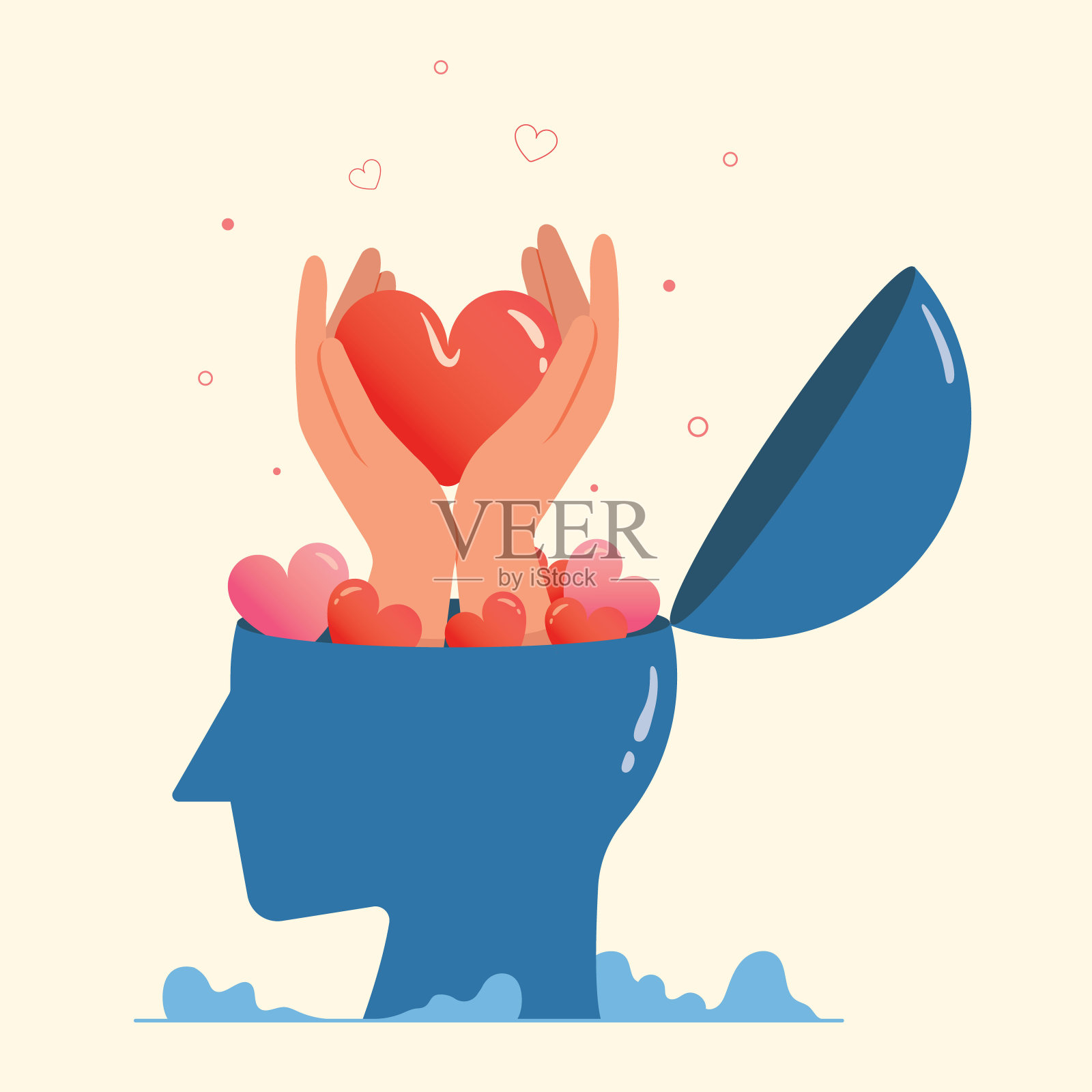 把内心的感觉和逻辑思维的大脑联系起来。心脏和大脑的连接。插画图片素材